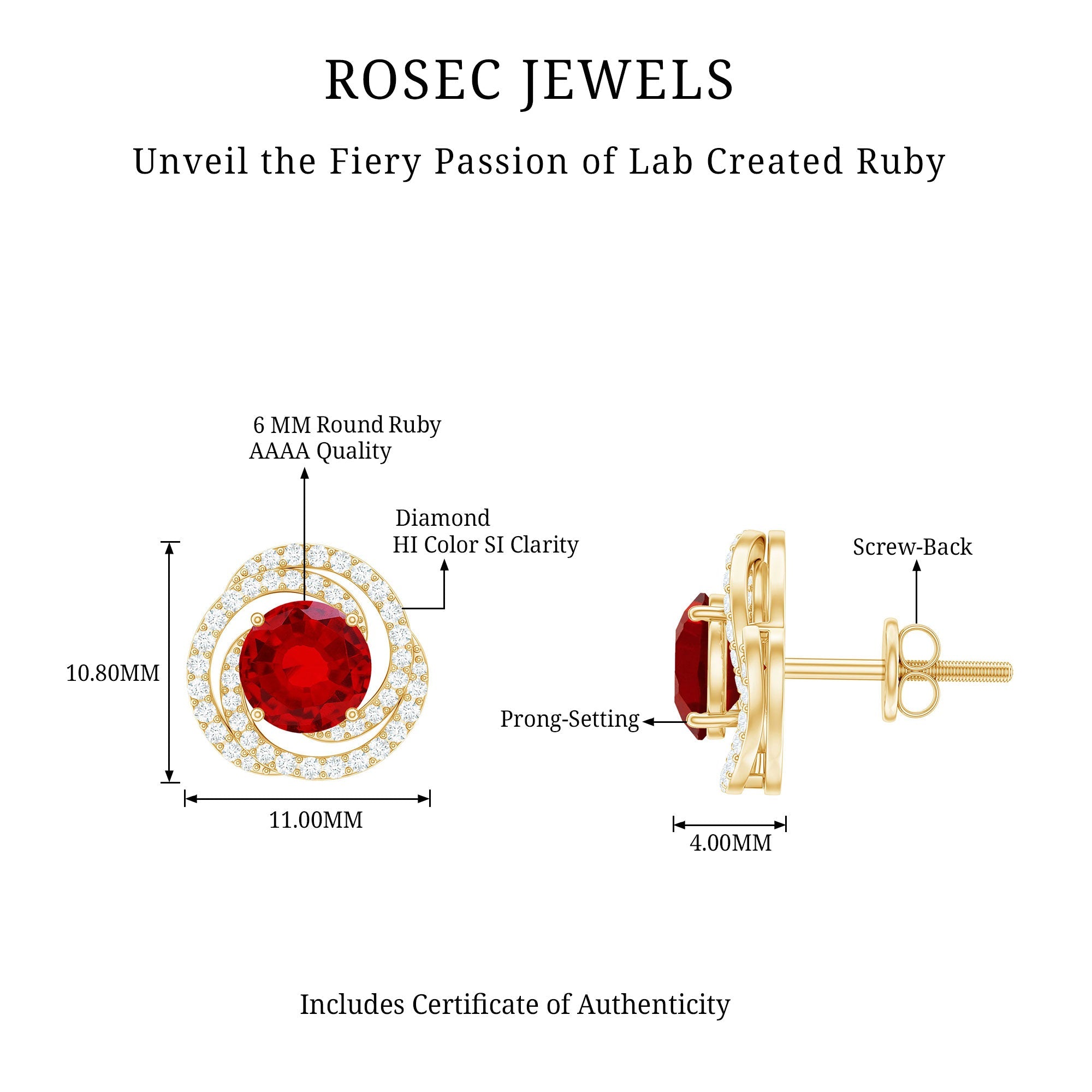 Lab Created Ruby and Diamond Spiral Stud Earrings