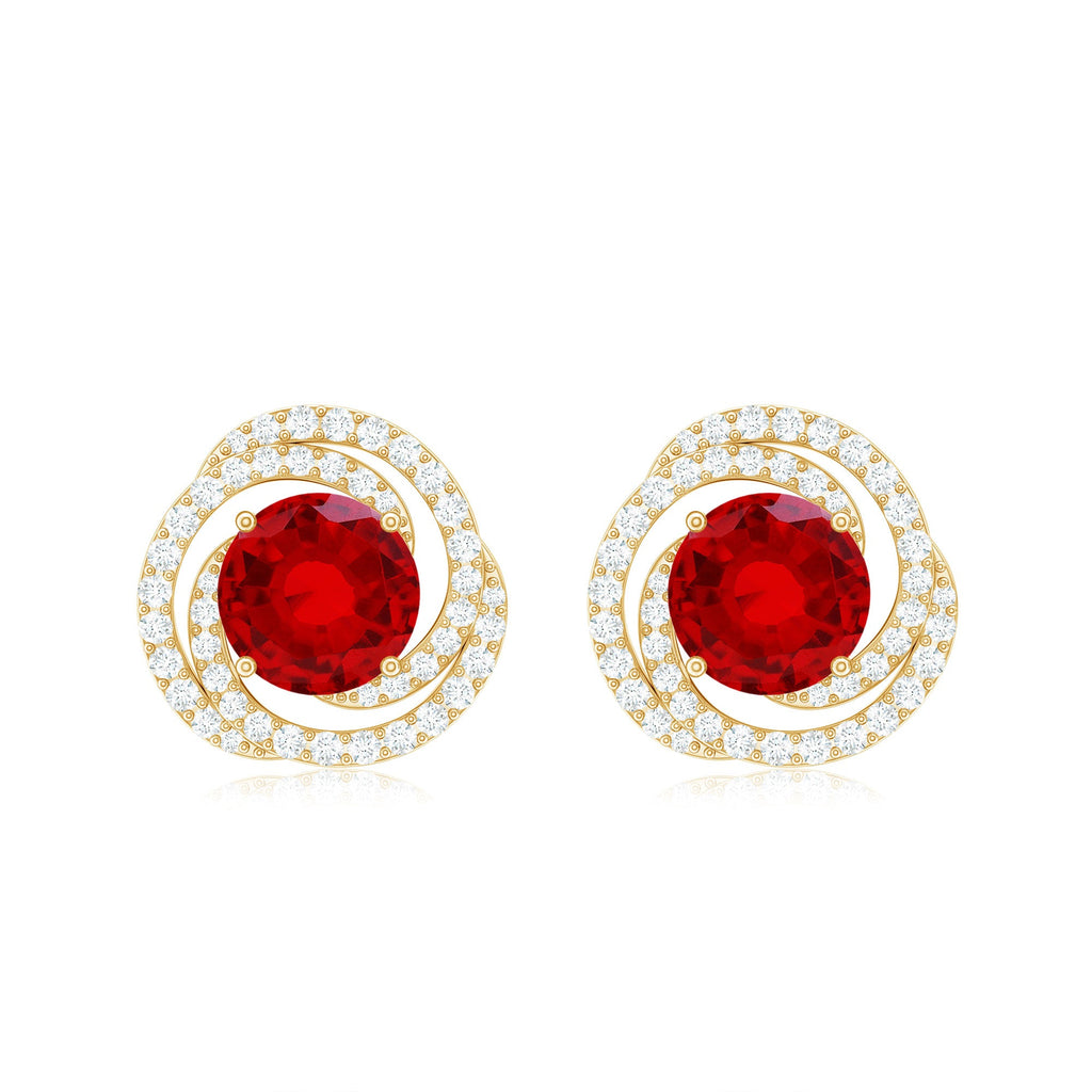 Lab Created Ruby and Diamond Spiral Stud Earrings