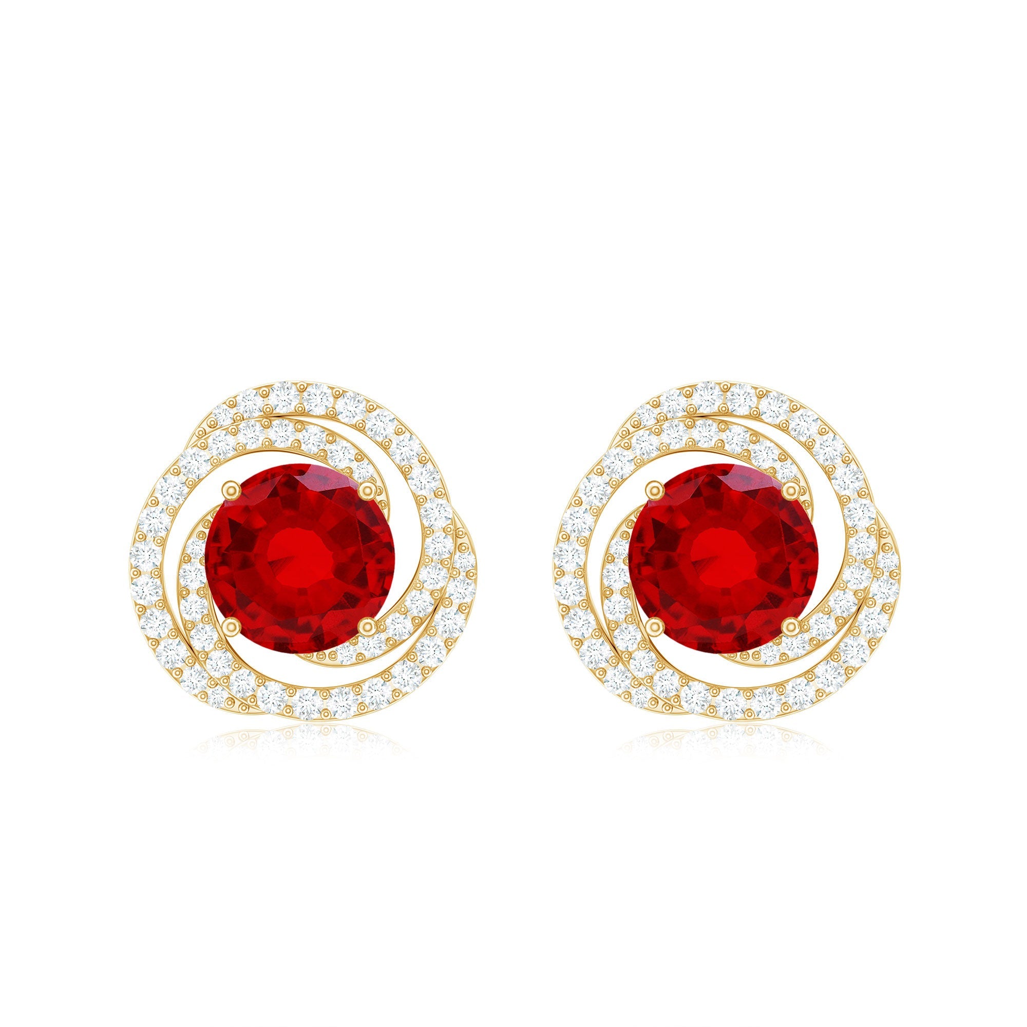 Lab Created Ruby and Diamond Spiral Stud Earrings