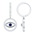 Real Blue Sapphire and Diamond Evil Eye Hoop Drop Earrings