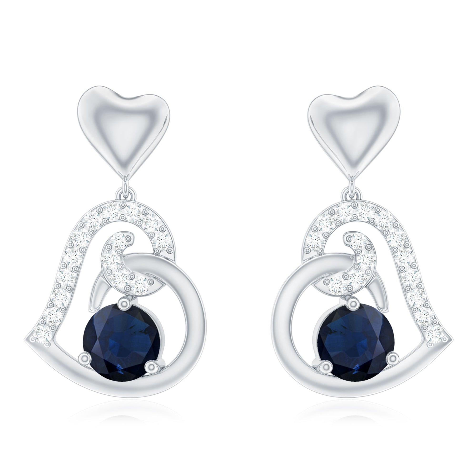Real 0.8 Carat Blue Sapphire and Diamond Dangling Earrings