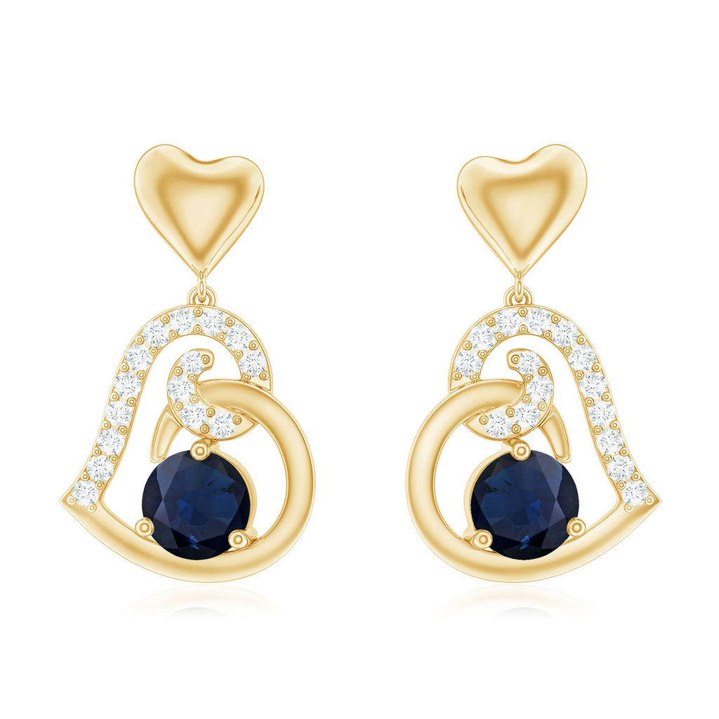 Real 0.8 Carat Blue Sapphire and Diamond Dangling Earrings