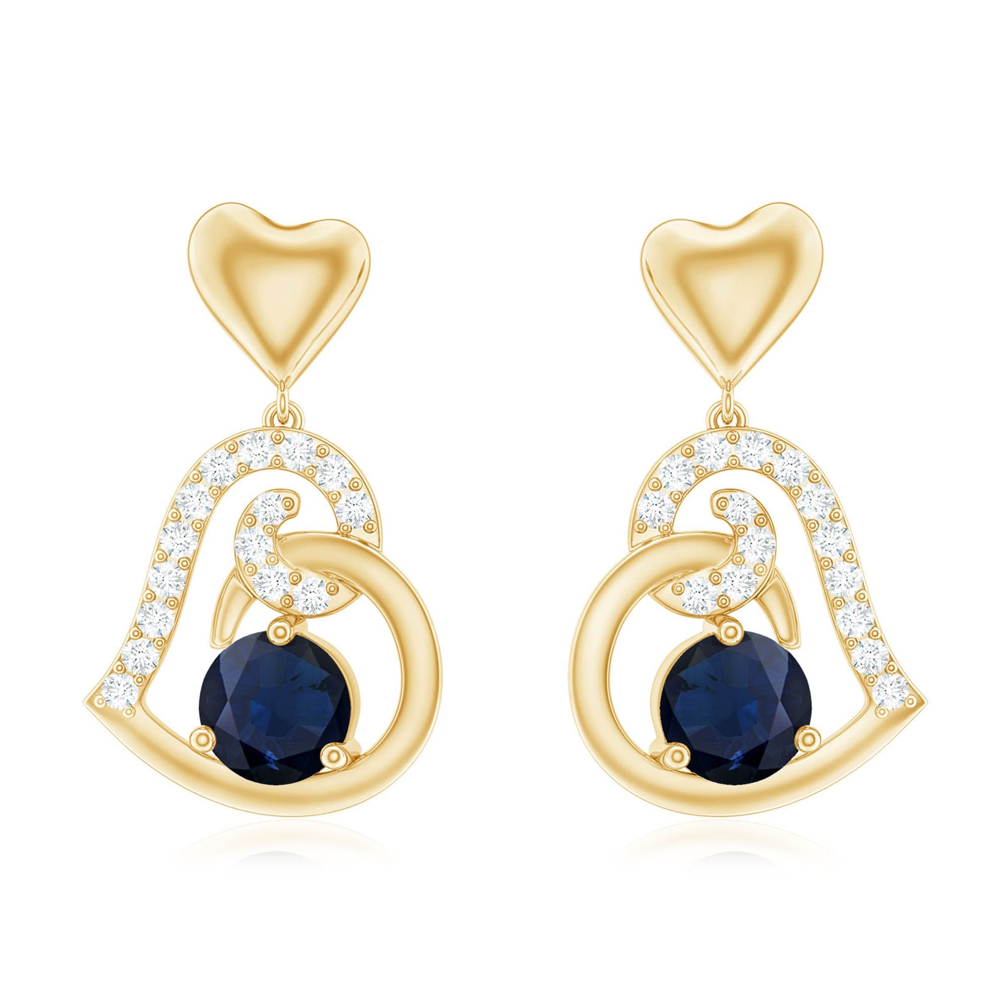 Real 0.8 Carat Blue Sapphire and Diamond Dangling Earrings