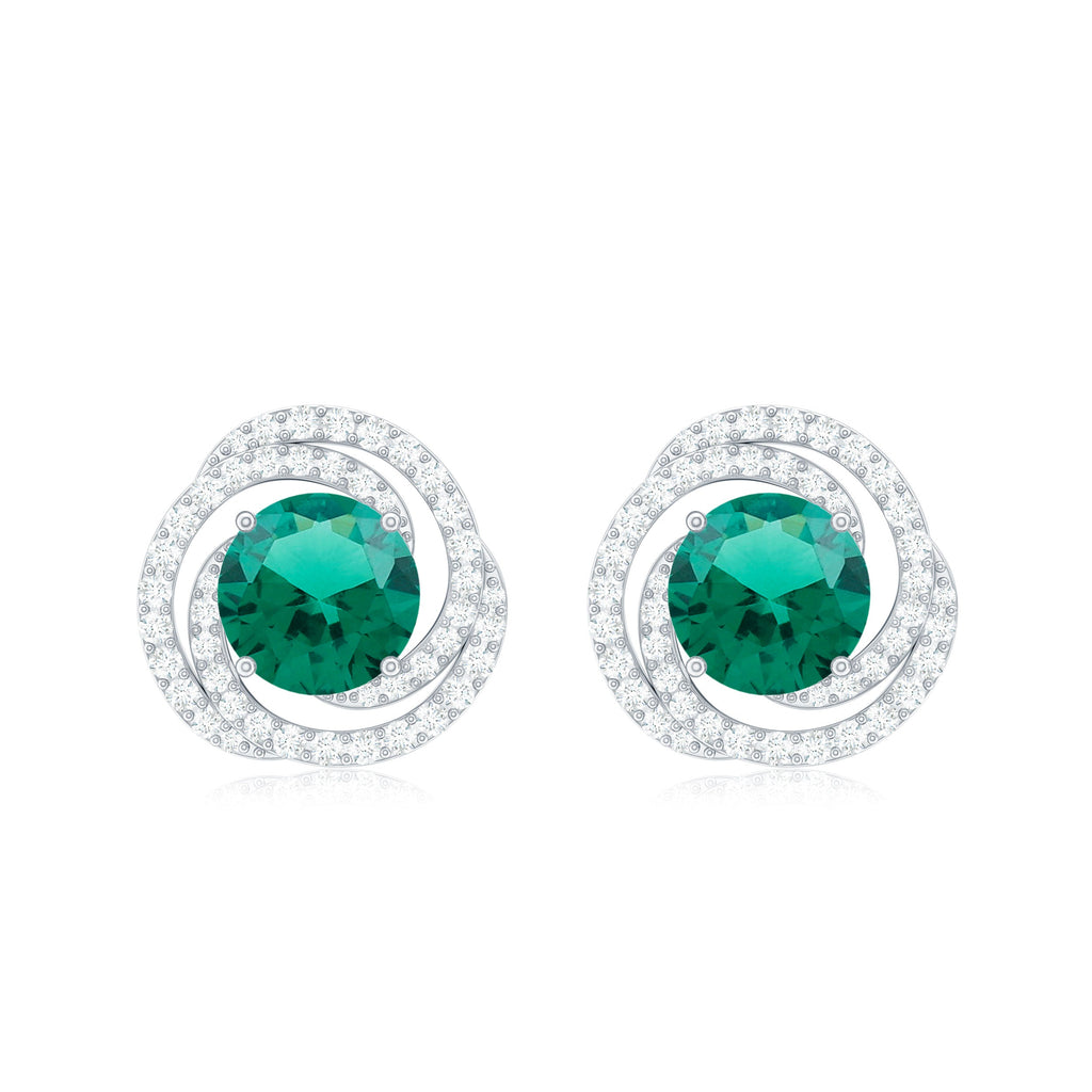 Lab Created Emerald and Diamond Spiral Stud Earrings