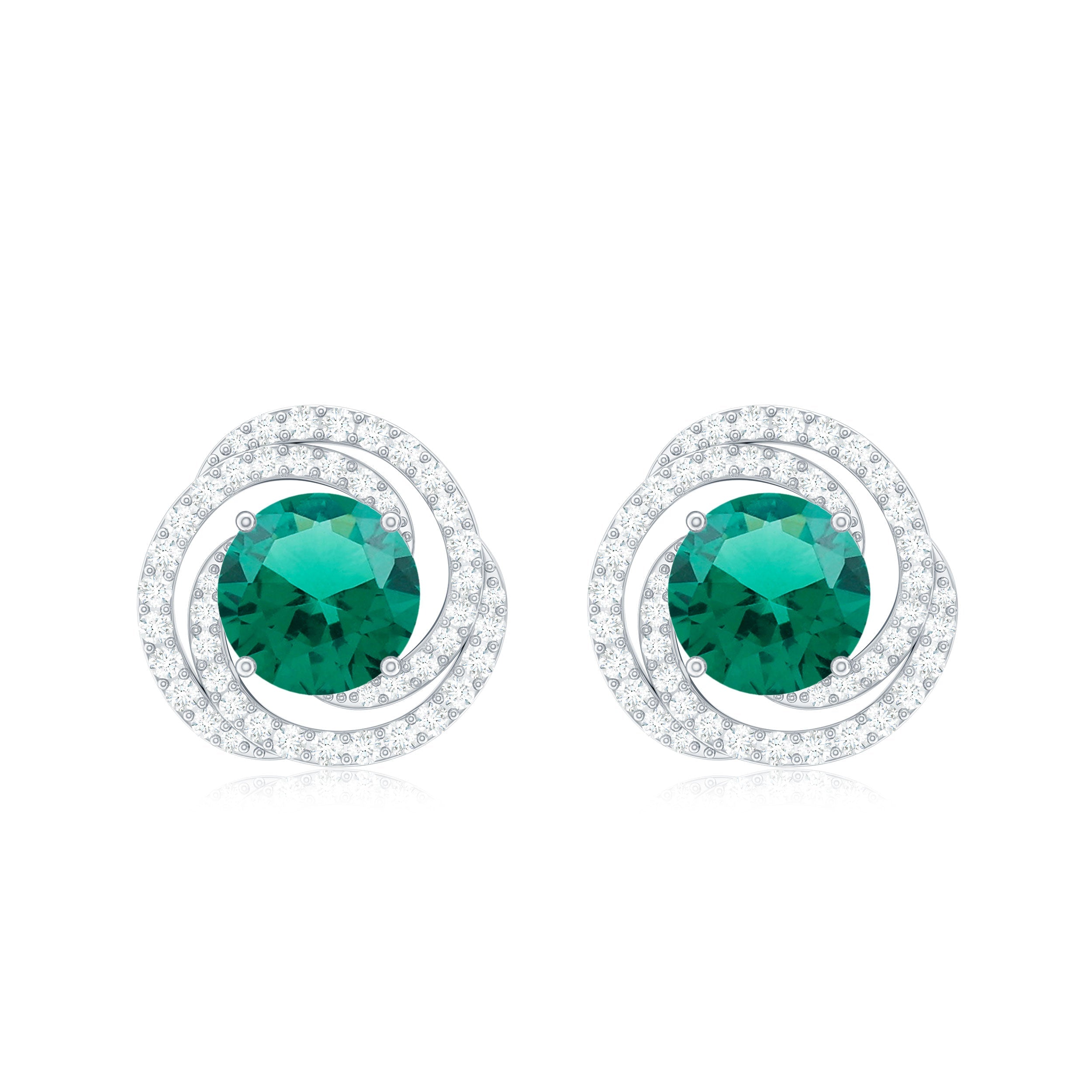 Lab Created Emerald and Diamond Spiral Stud Earrings
