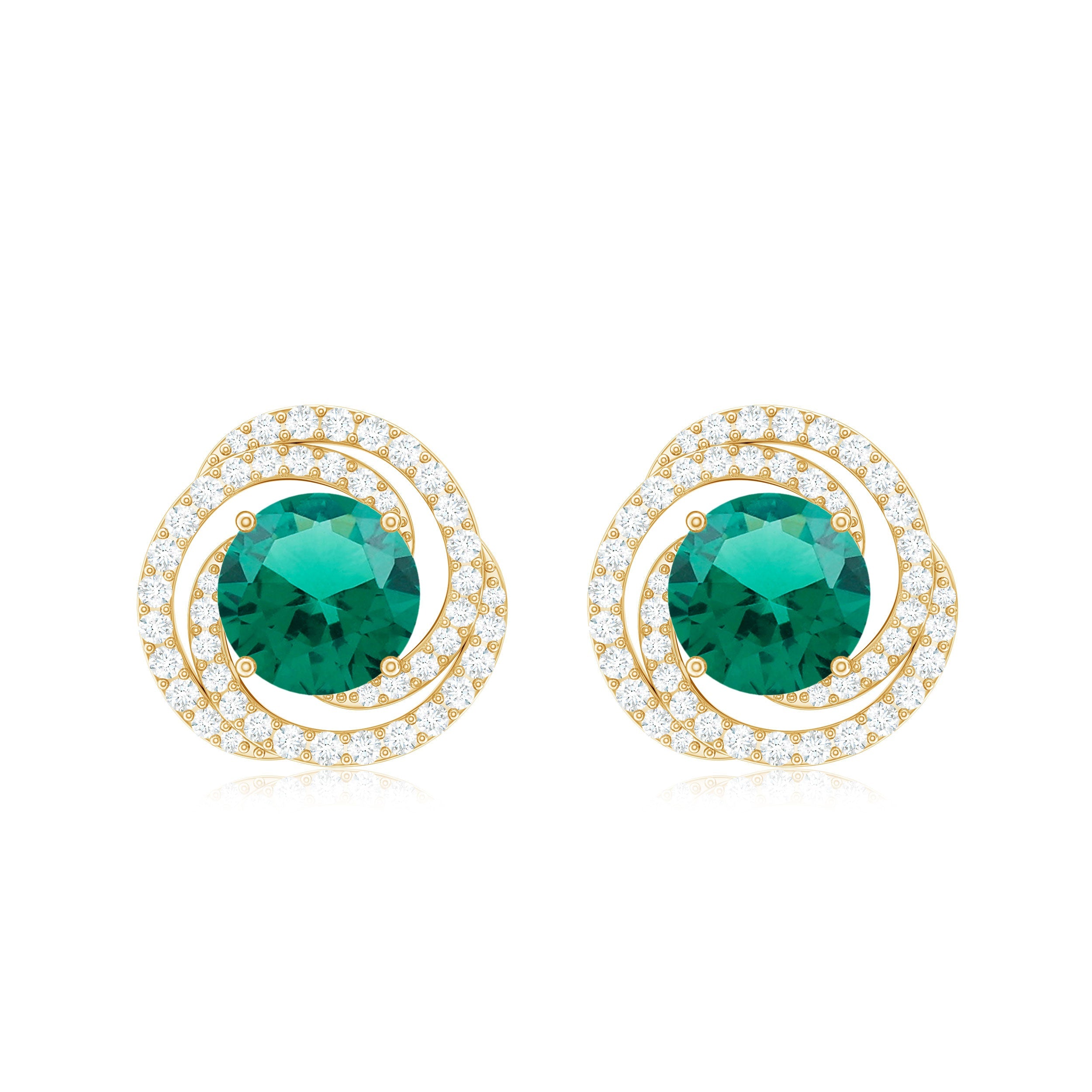 Lab Created Emerald and Diamond Spiral Stud Earrings