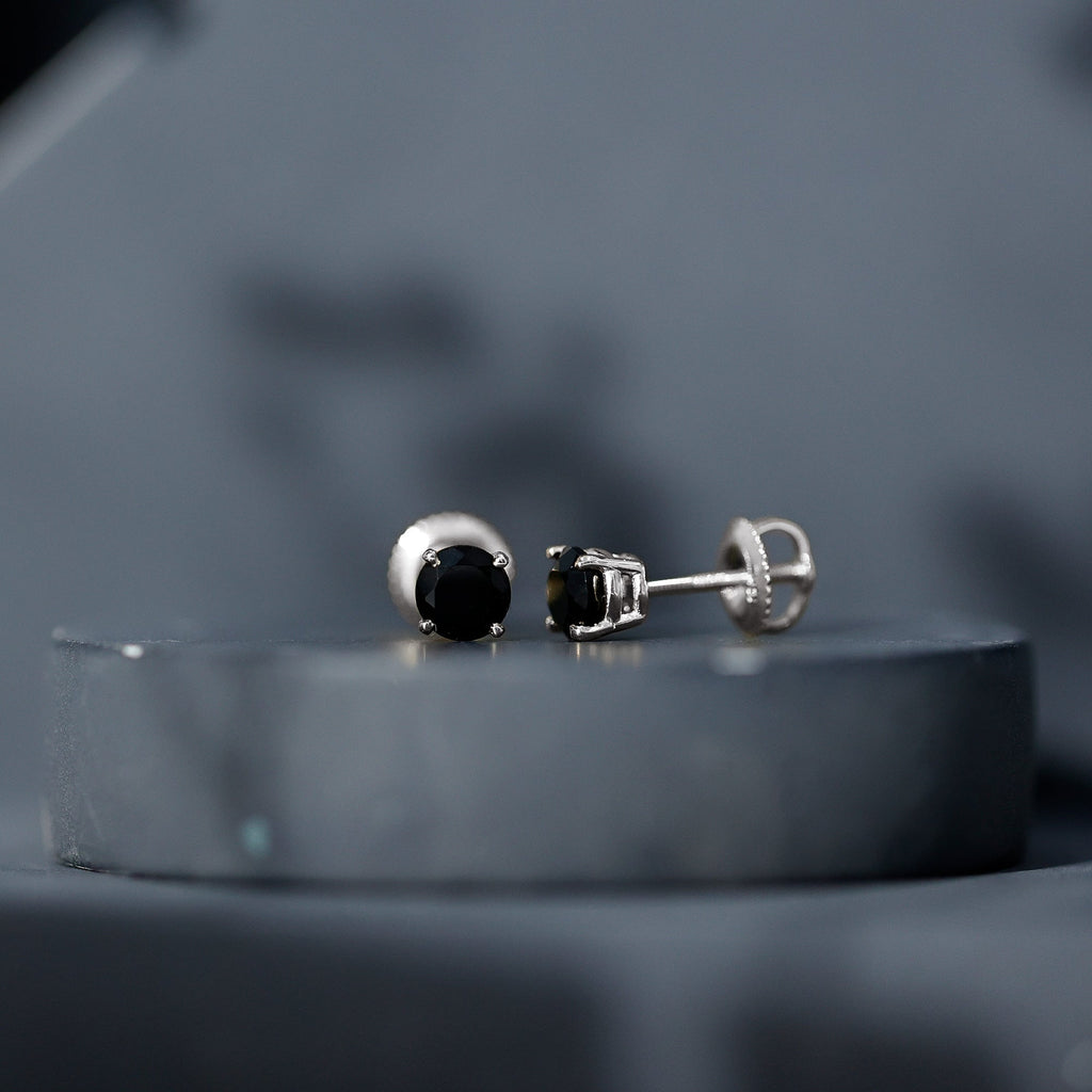 Natural Black Onyx Stud Earrings for Everyday