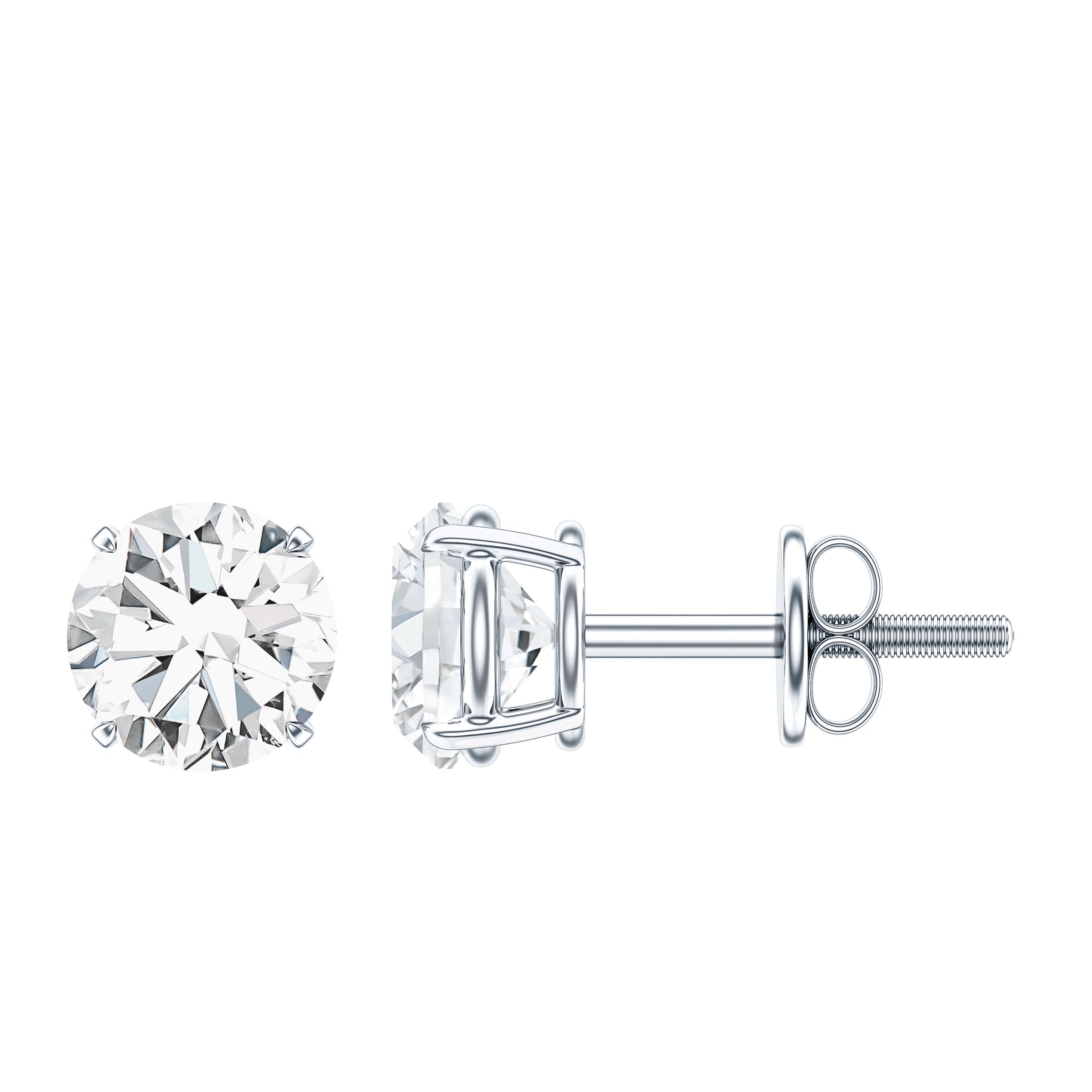 Round Moissanite 1 Carat Stud Earrings with Screw Back