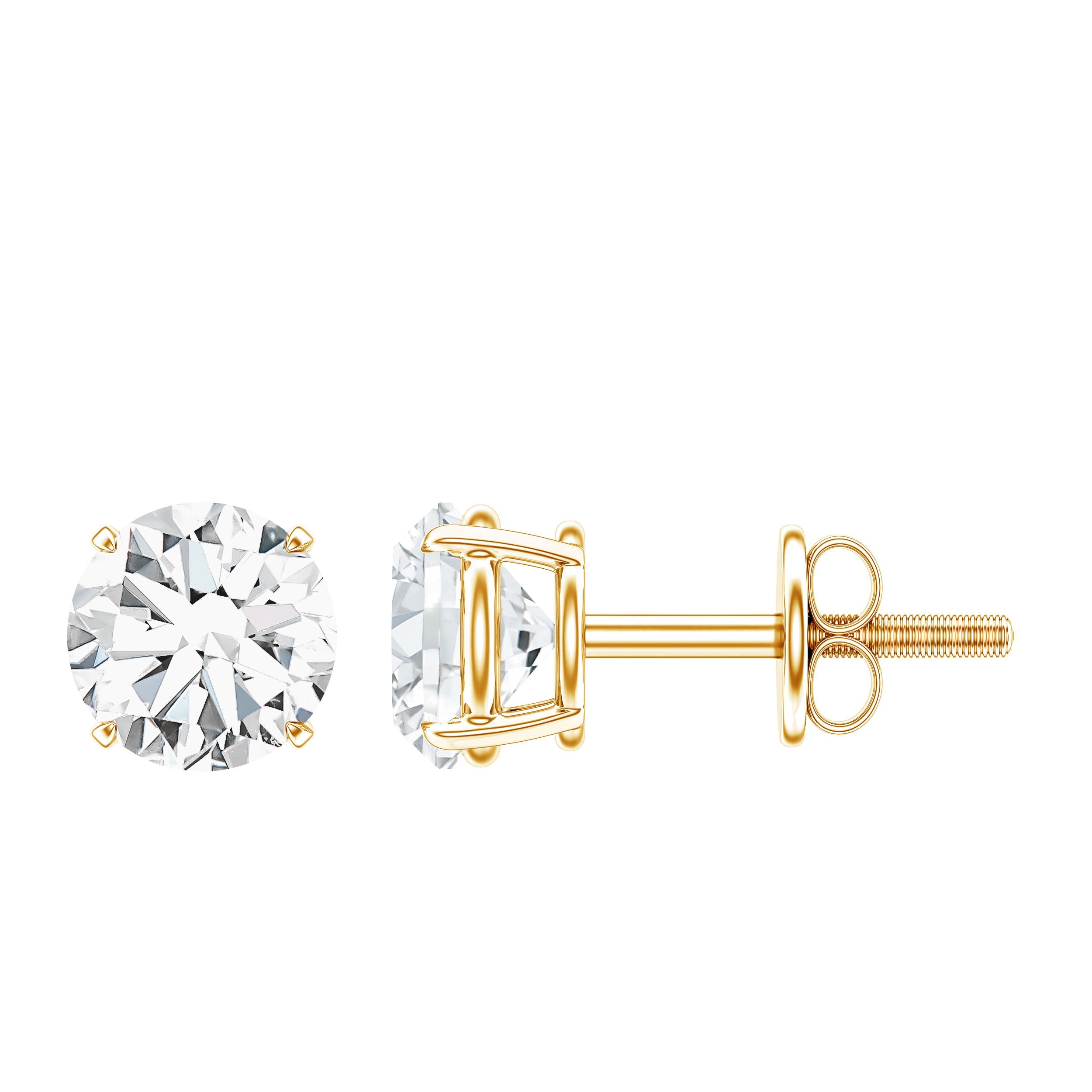 Round Moissanite 1 Carat Stud Earrings with Screw Back
