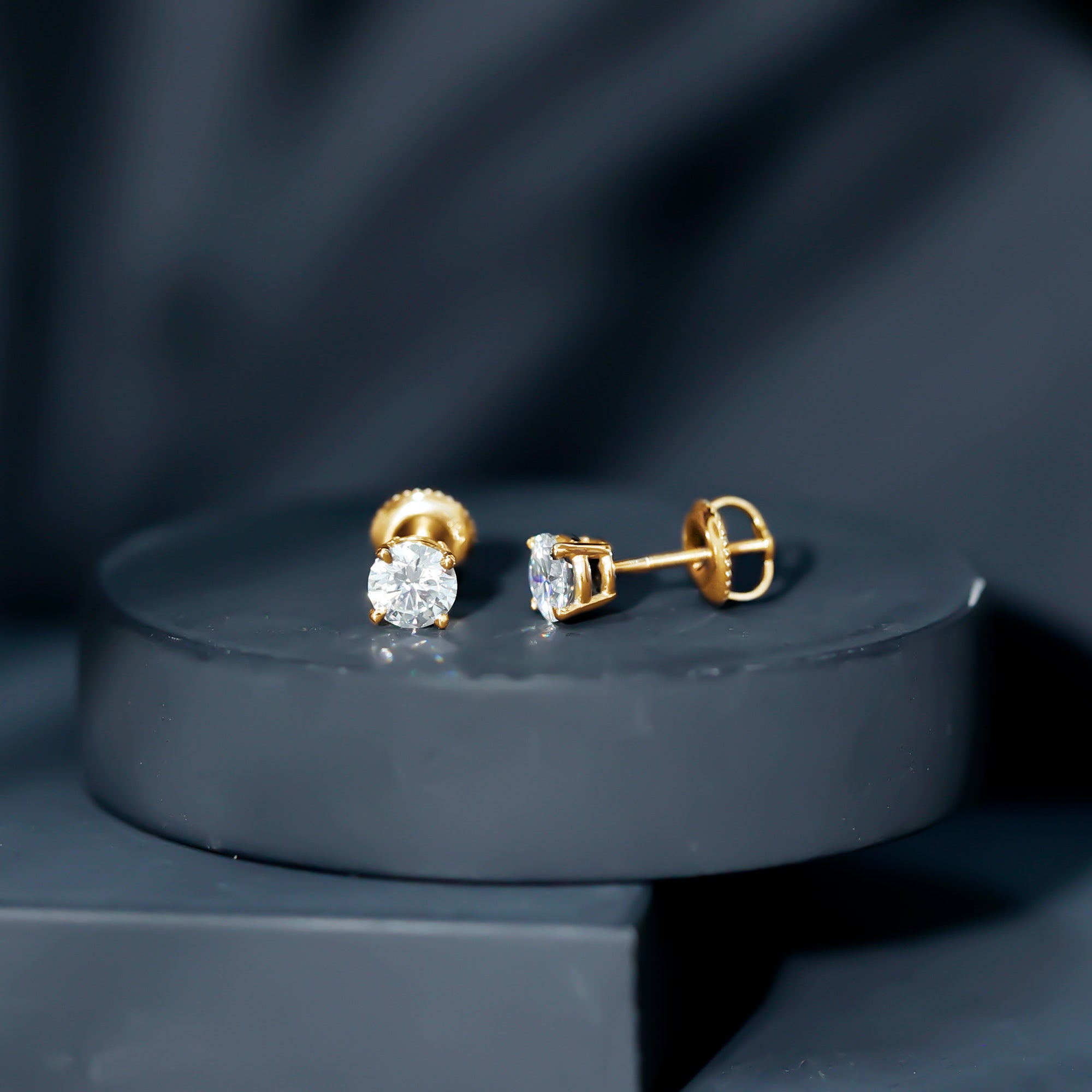 Round Moissanite 1 Carat Stud Earrings with Screw Back