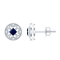 Antique Inspired Blue Sapphire and Diamond Stud Earrings