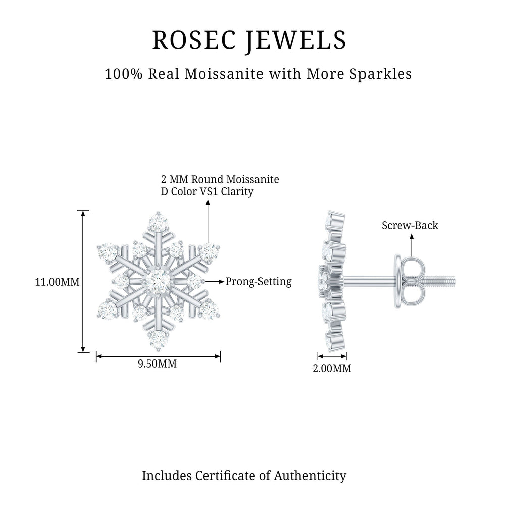 Certified Moissanite Snowflake Stud Earrings For Christmas