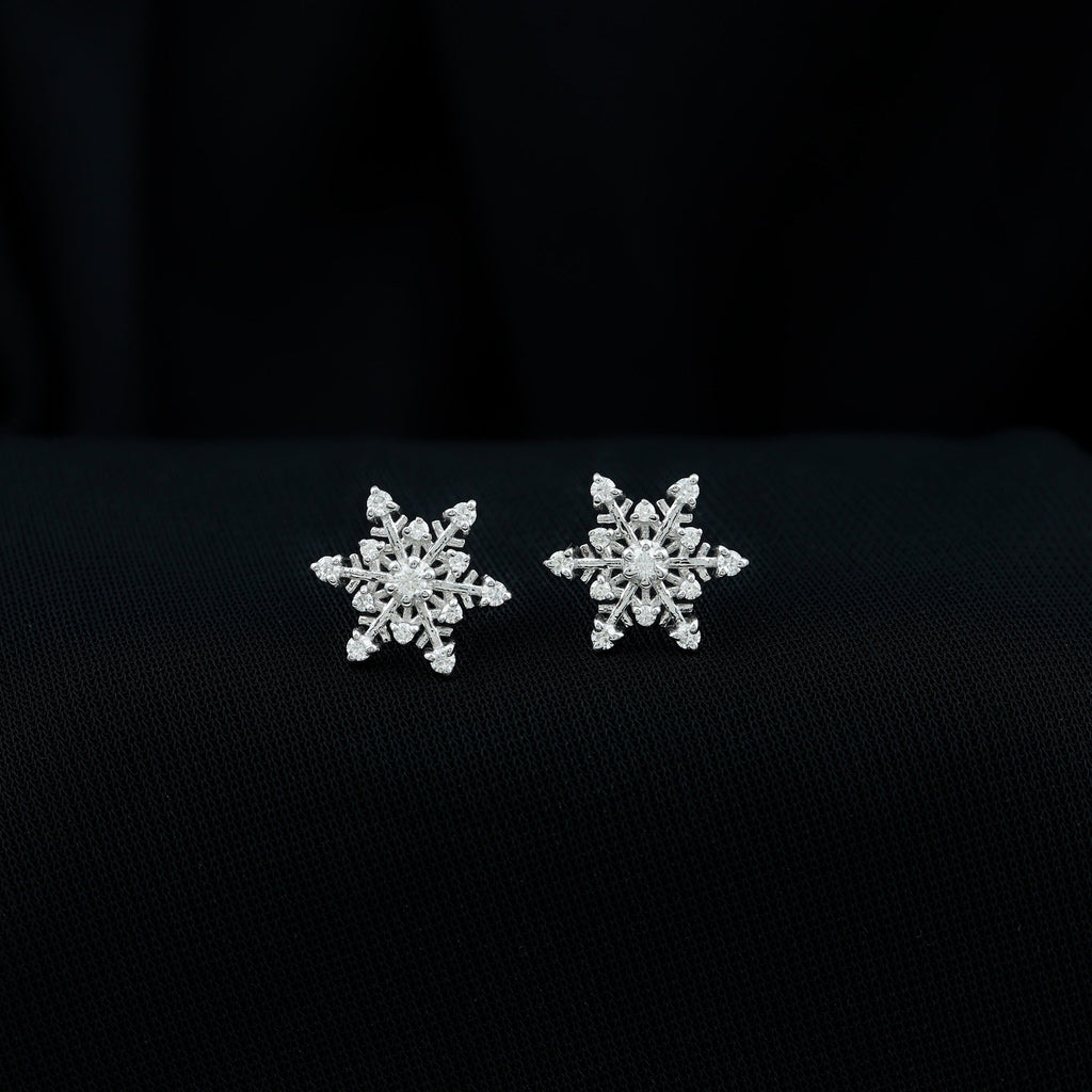 Certified Moissanite Snowflake Stud Earrings For Christmas