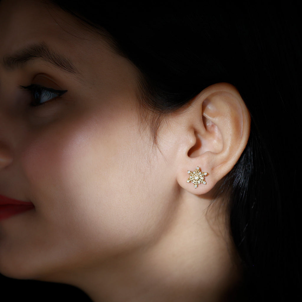 Certified Moissanite Snowflake Stud Earrings For Christmas