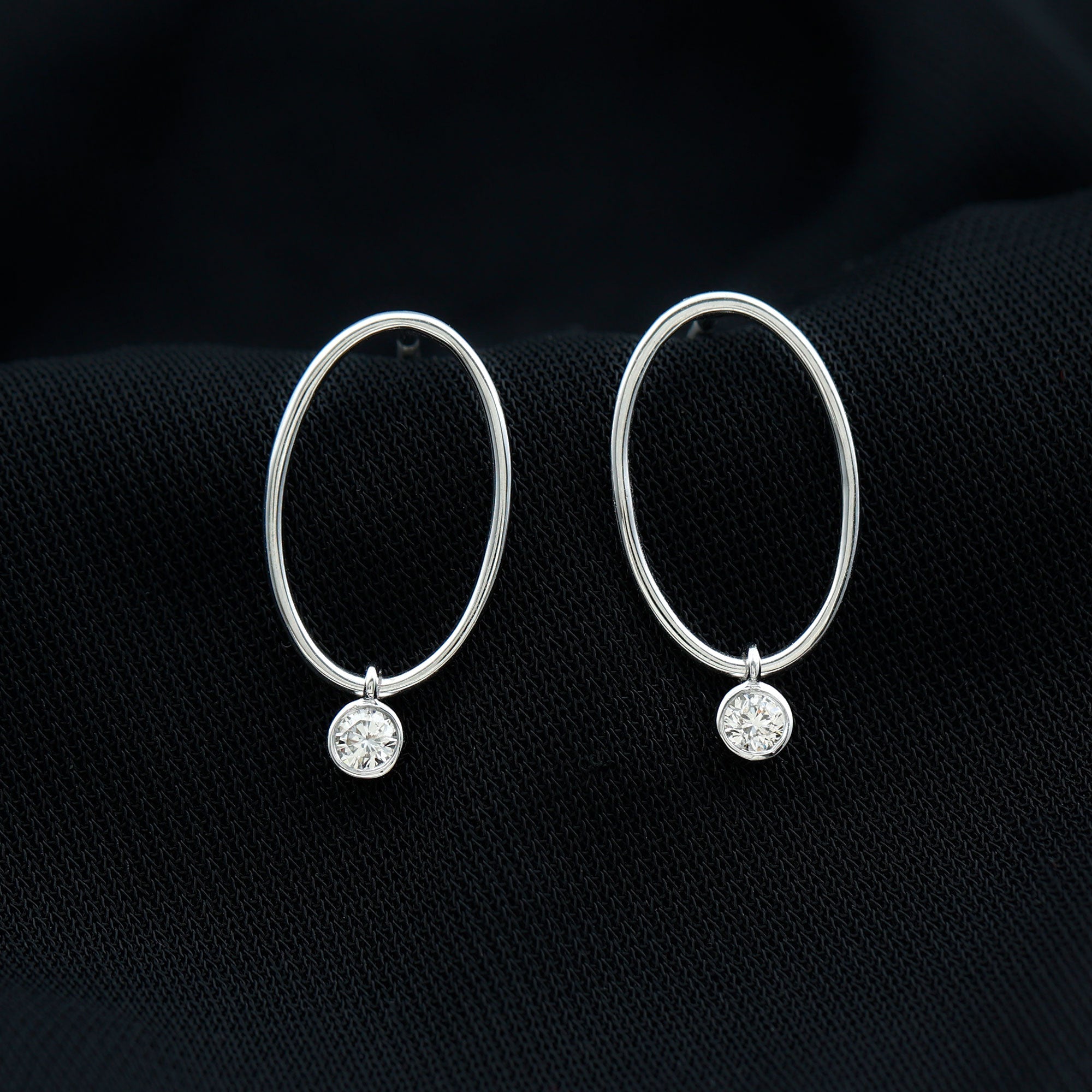 Bezel Set Moissanite Front Facing Hoop Drop Earrings