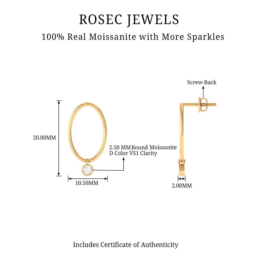 Bezel Set Moissanite Front Facing Hoop Drop Earrings