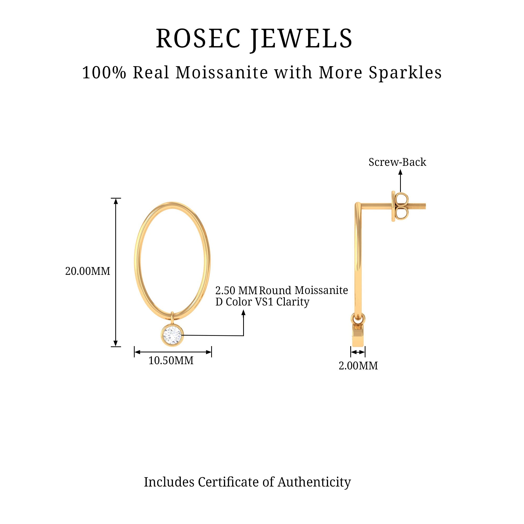 Bezel Set Moissanite Front Facing Hoop Drop Earrings