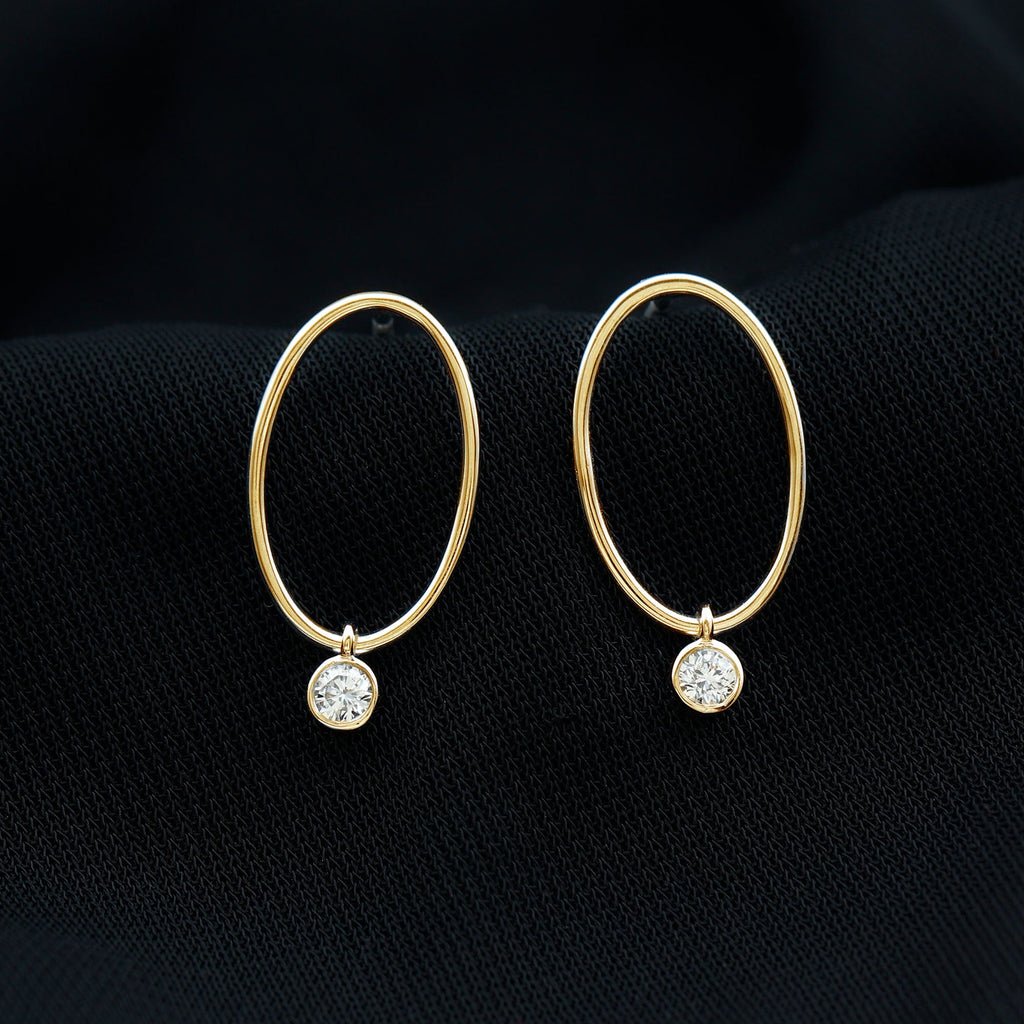 Bezel Set Moissanite Front Facing Hoop Drop Earrings