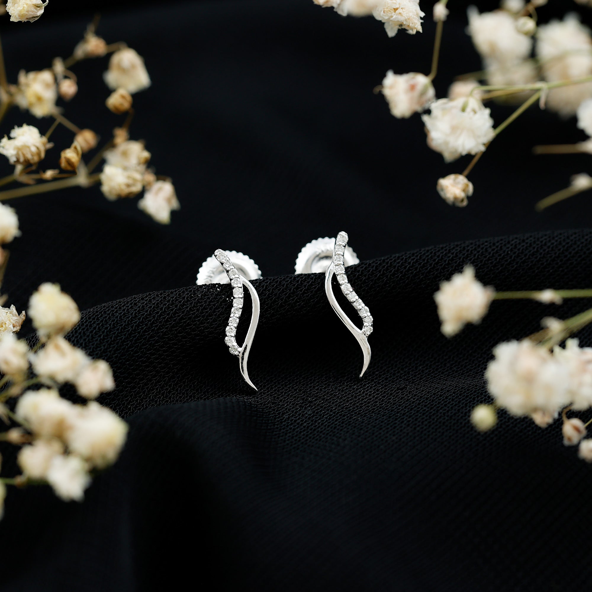 Prong Set Diamond Leaf Stud Earrings for Women