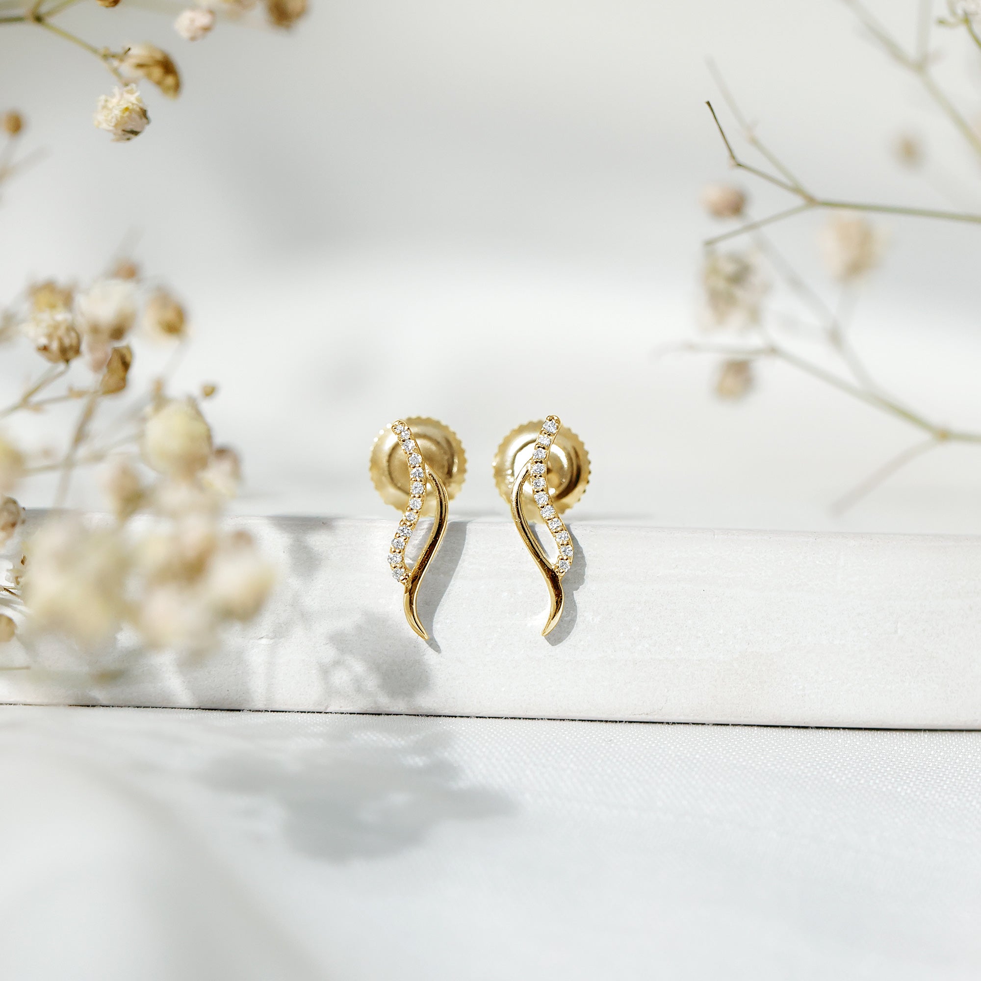 Prong Set Diamond Leaf Stud Earrings for Women