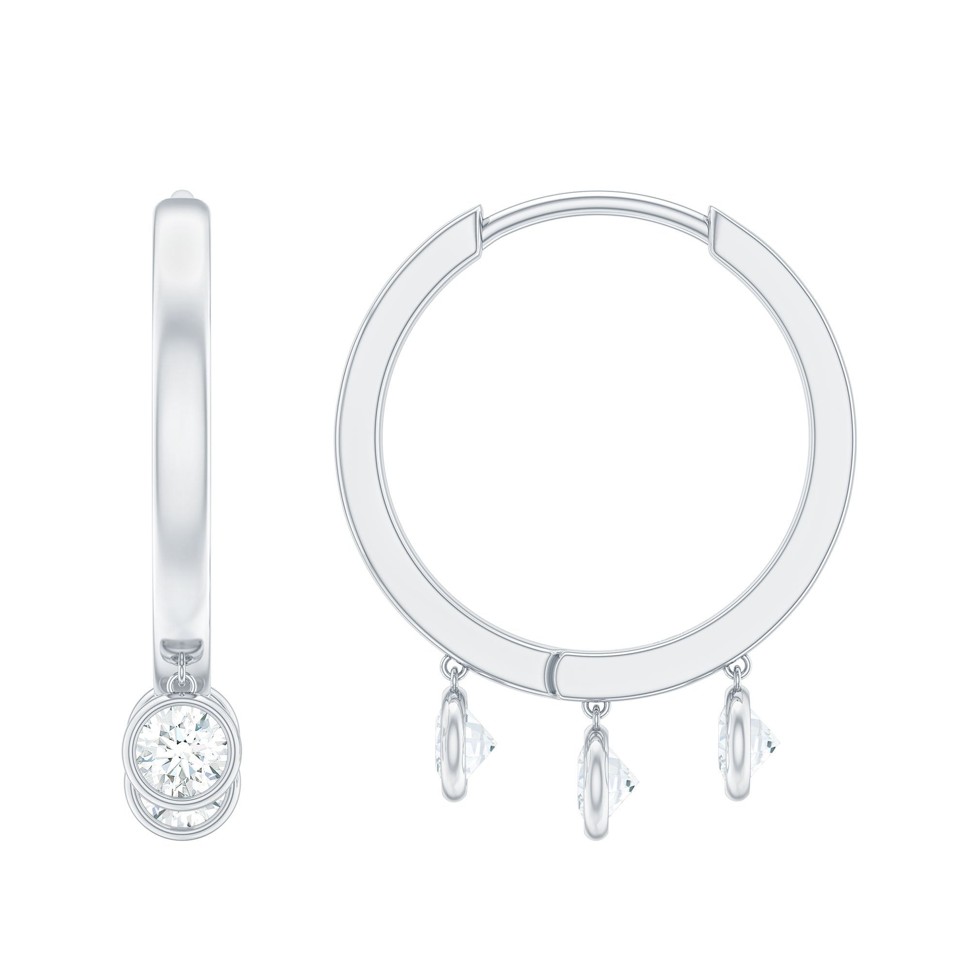 Natural 3 Stone Diamond Drop Hoop Earrings