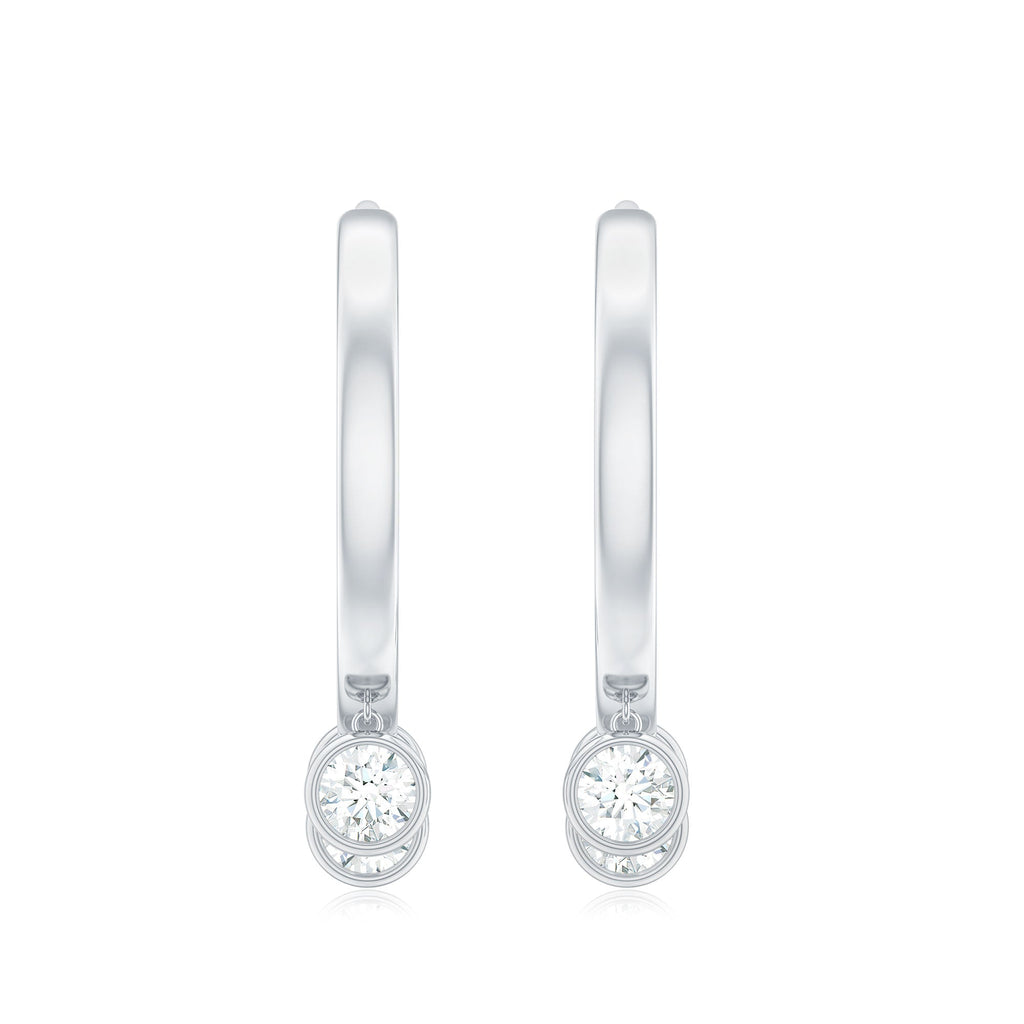 Natural 3 Stone Diamond Drop Hoop Earrings