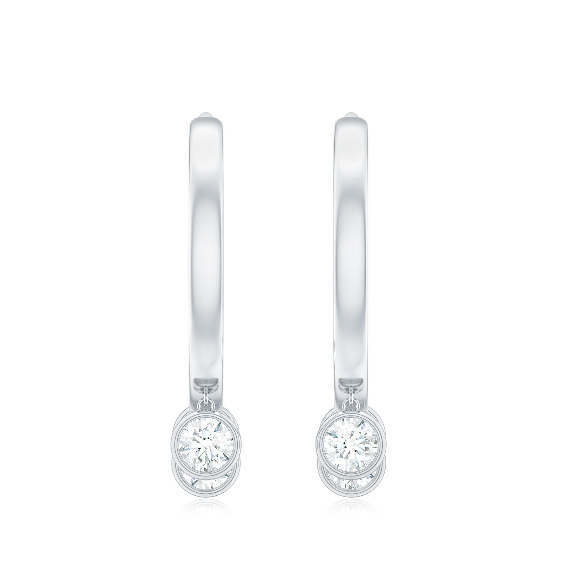 Natural 3 Stone Diamond Drop Hoop Earrings