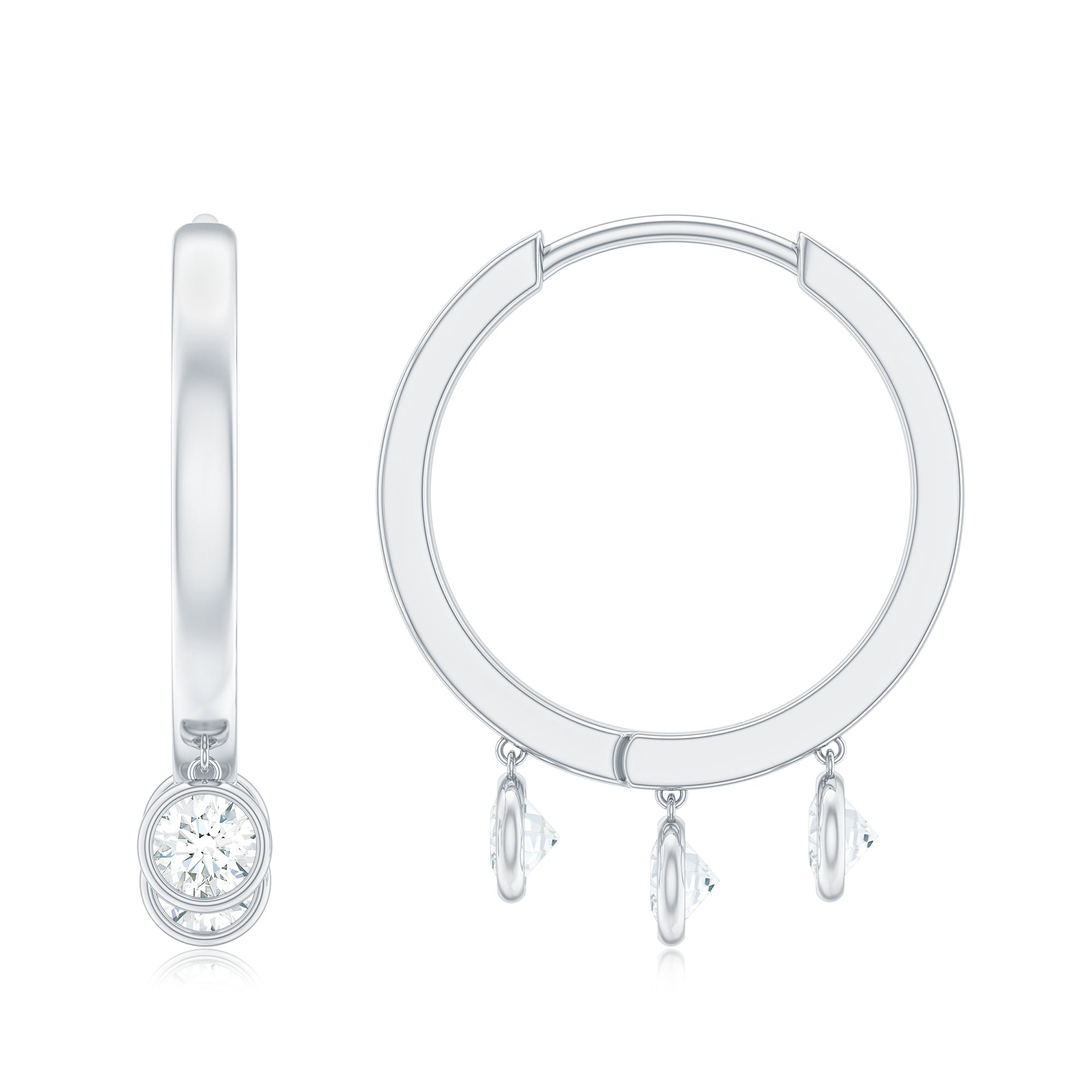 Natural 3 Stone Diamond Drop Hoop Earrings