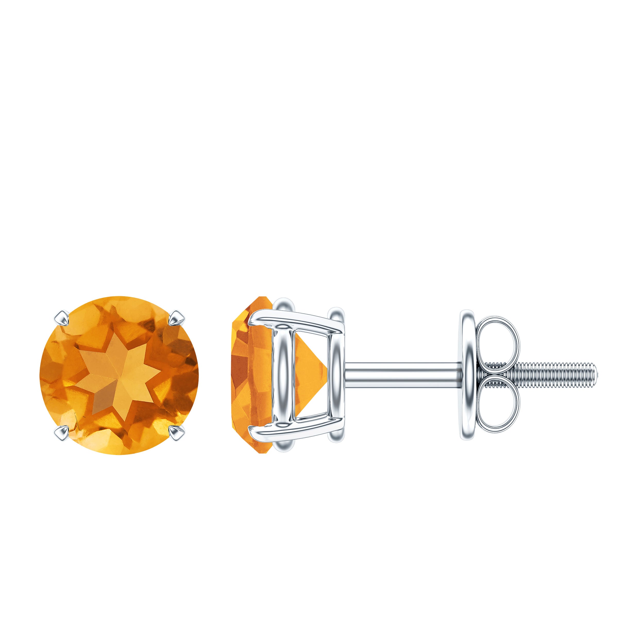 1 CT Round Cut Citrine Solitaire Stud Earrings with Certificate