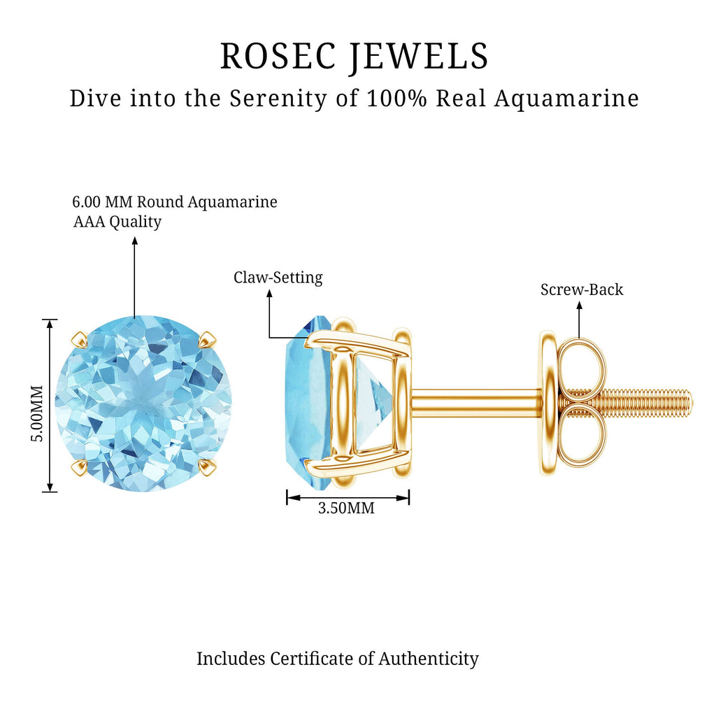 Certified Natural Aquamarine Everyday Earrings with Screw Back