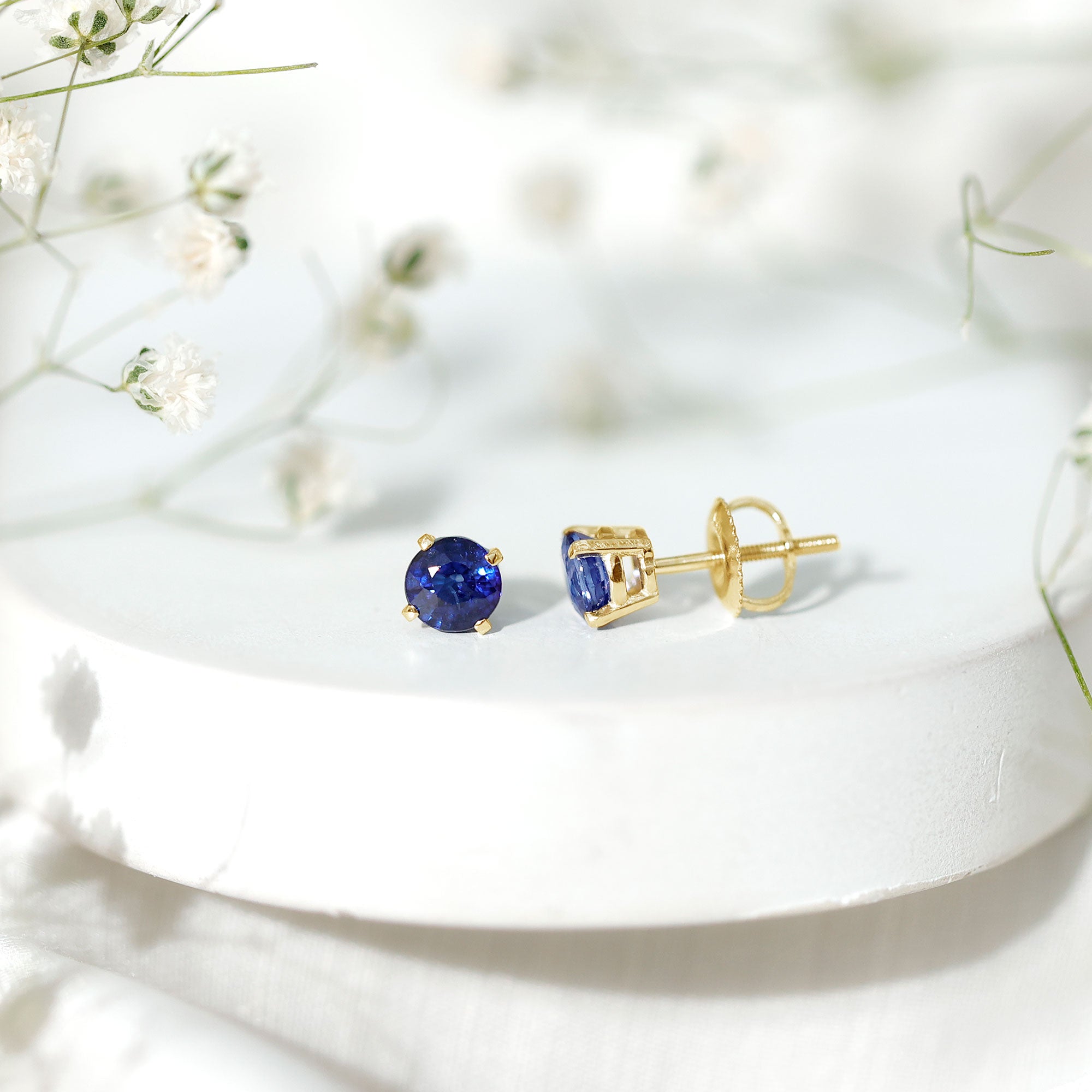 1.9 Carat Round Blue Sapphire Solitaire Stud Earrings in Claw Setting