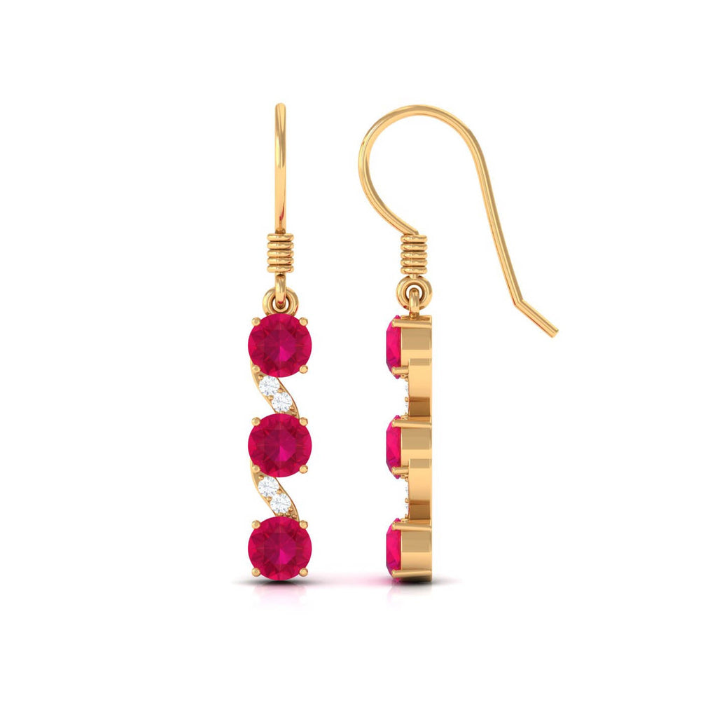 Natural Ruby Diamond Dangle Earrings with Fish Hook