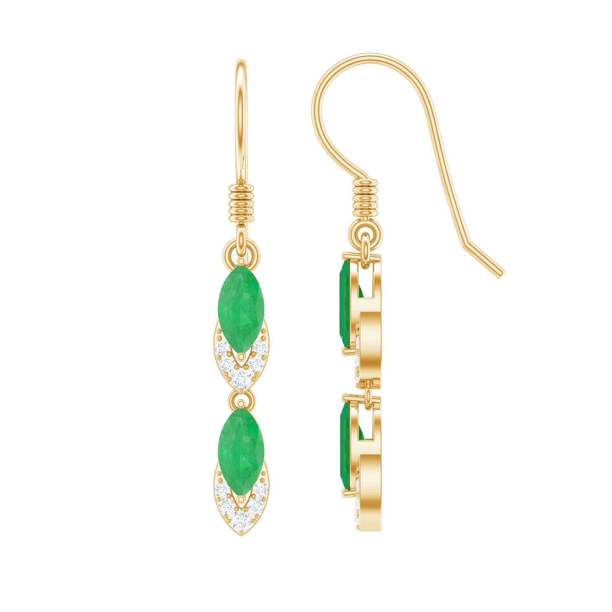 Marquise Cut Emerald Dangle Earrings with Diamond