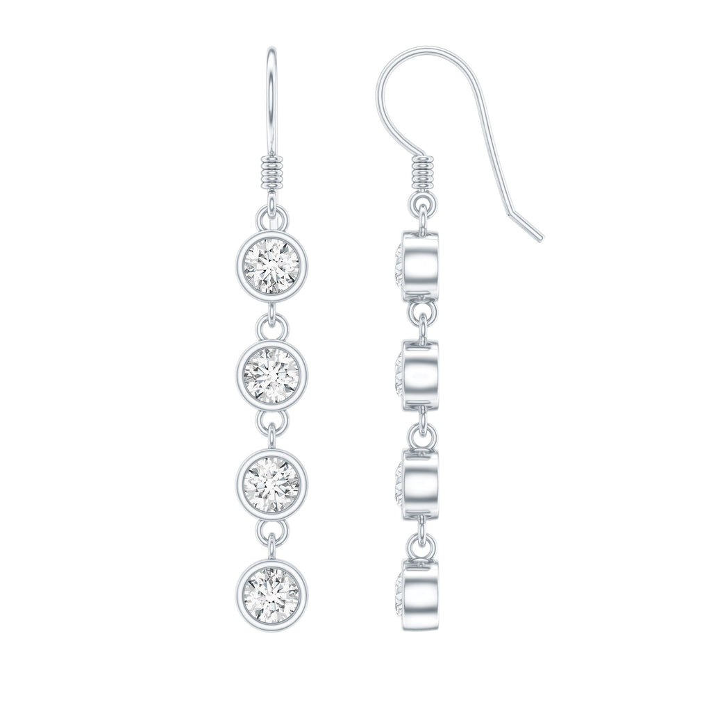 Bezel Set Round Moissanite Simple Dangle Earrings