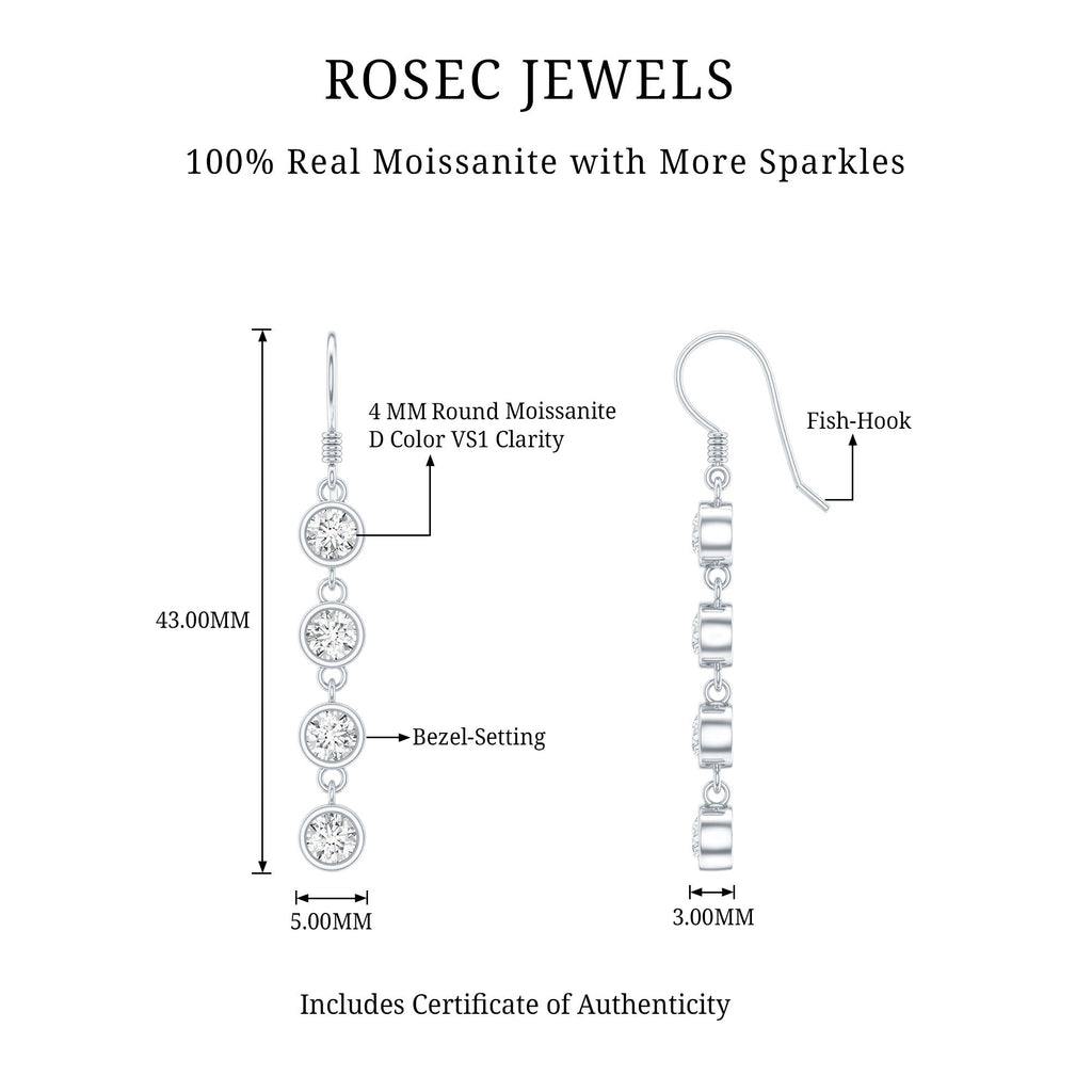 Bezel Set Round Moissanite Simple Dangle Earrings