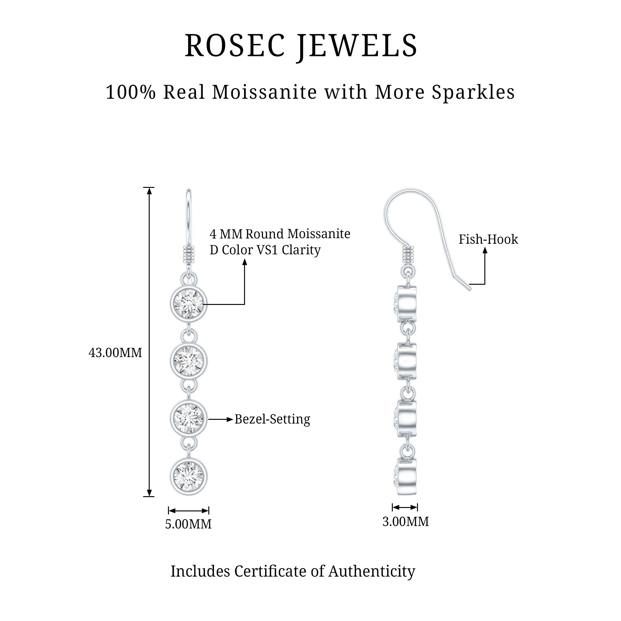Bezel Set Round Moissanite Simple Dangle Earrings