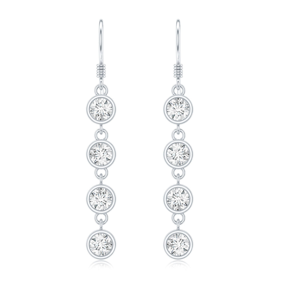 Bezel Set Round Moissanite Simple Dangle Earrings