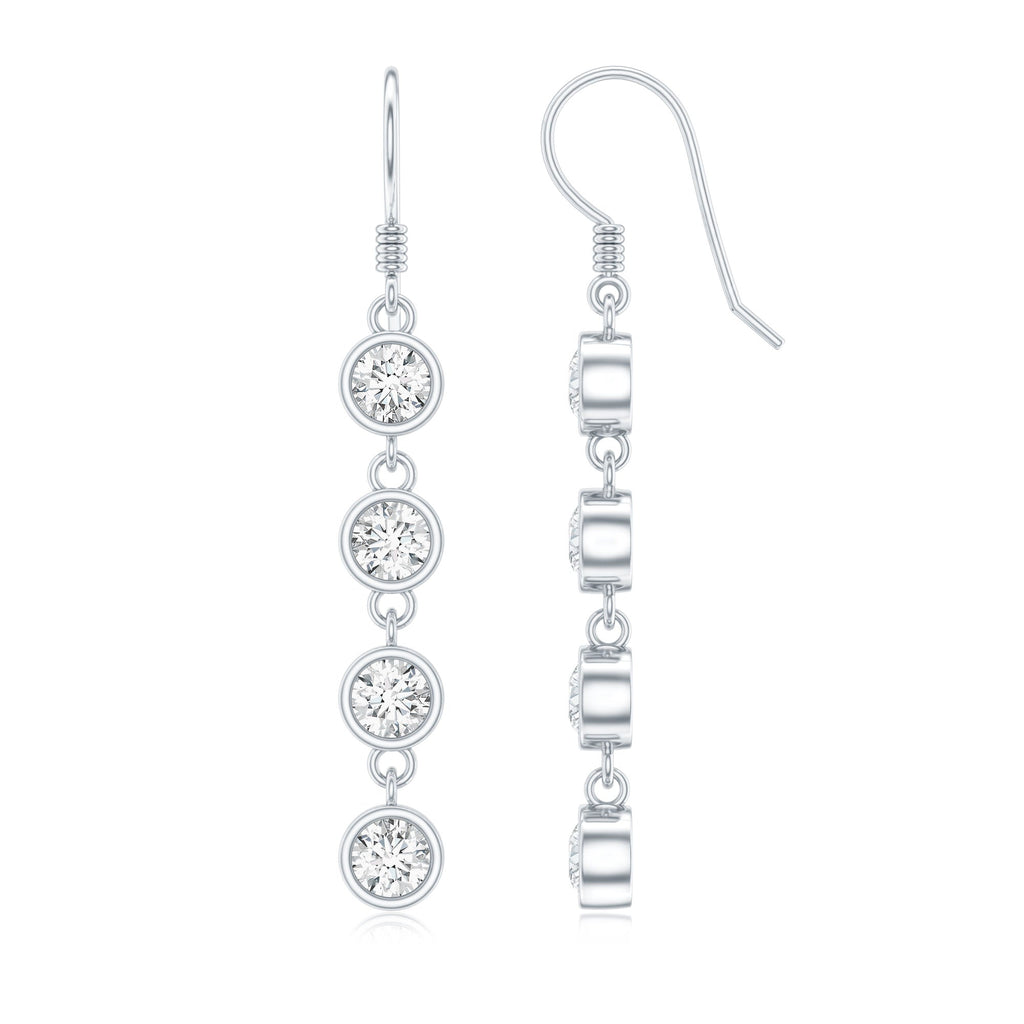 Bezel Set Round Moissanite Simple Dangle Earrings
