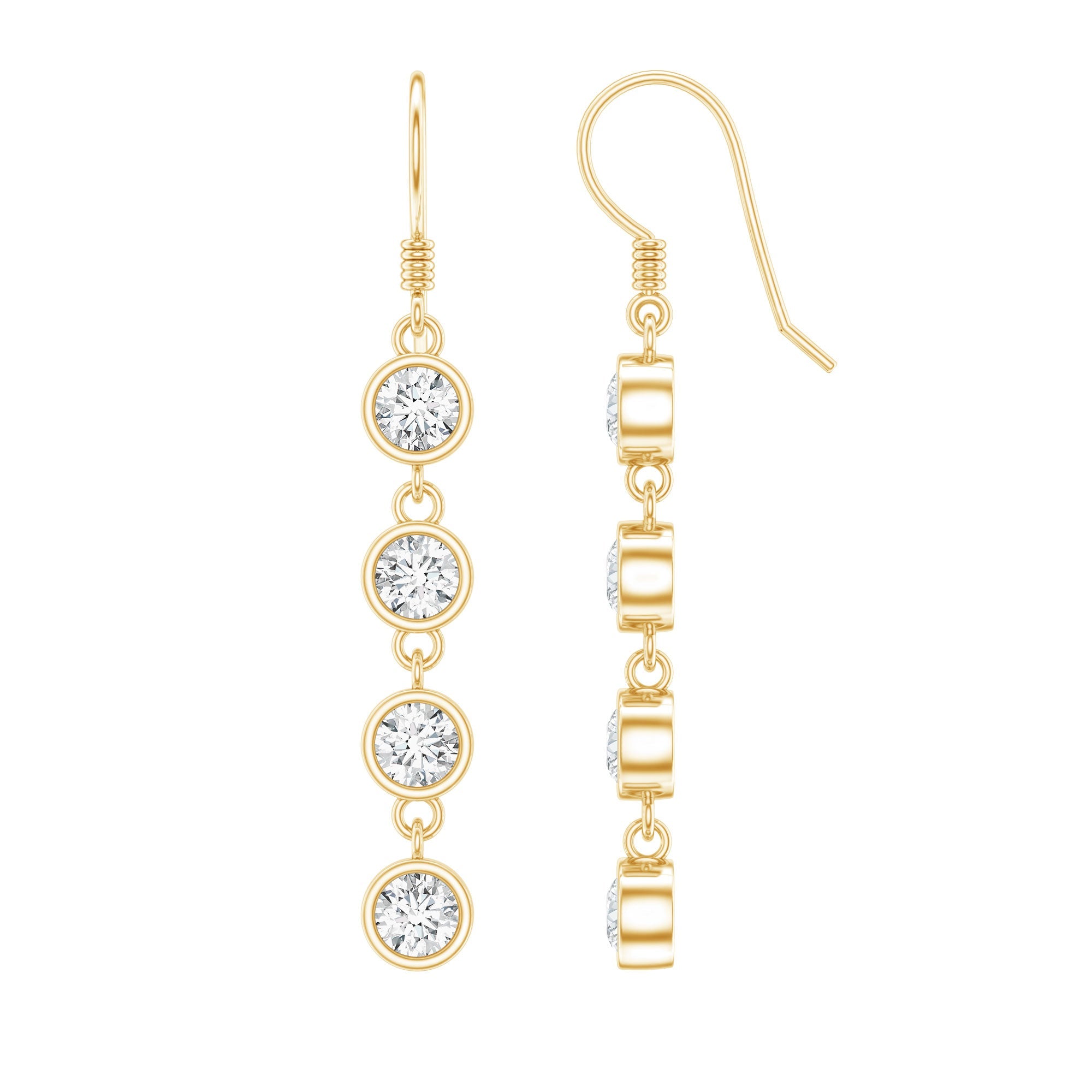 Bezel Set Round Moissanite Simple Dangle Earrings