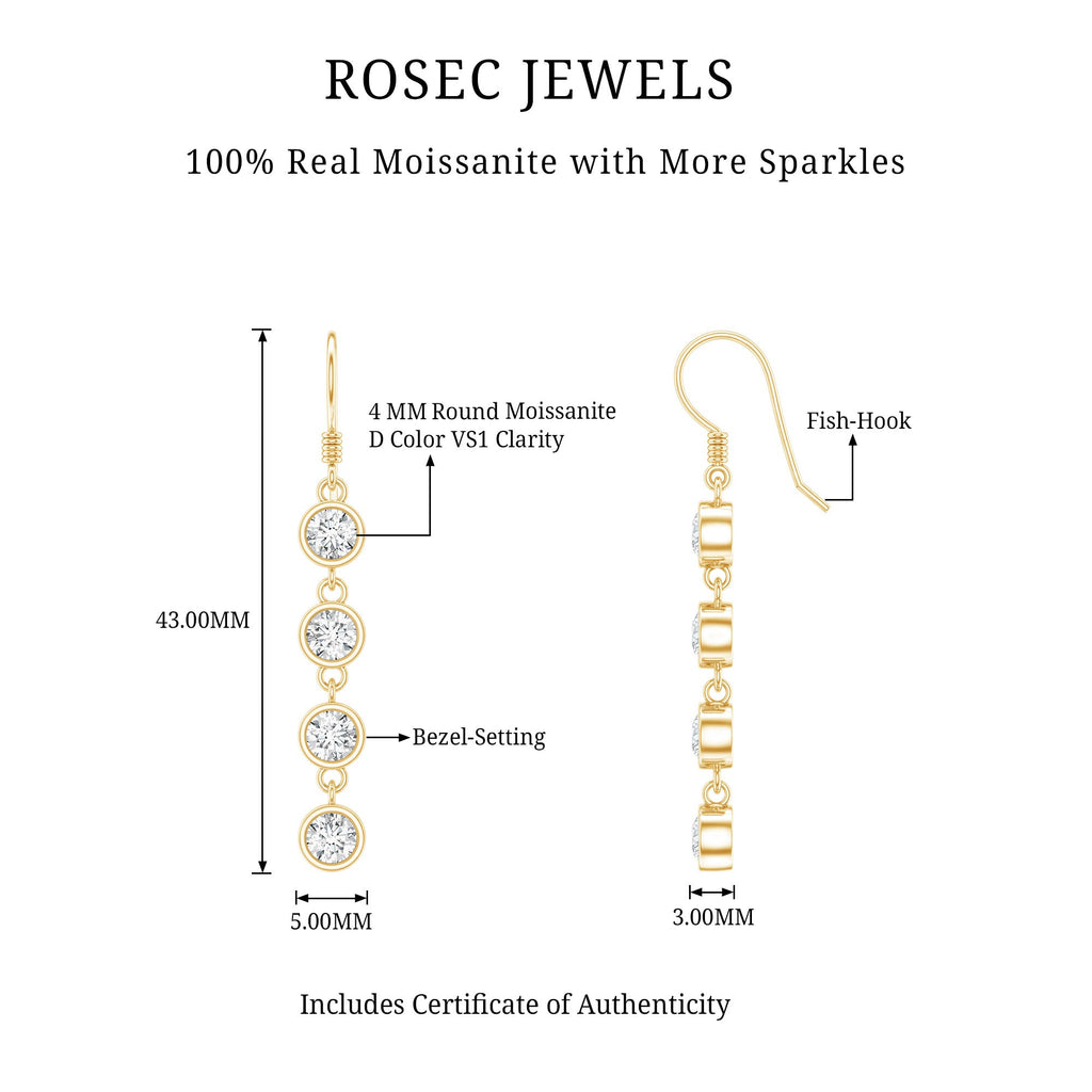 Bezel Set Round Moissanite Simple Dangle Earrings
