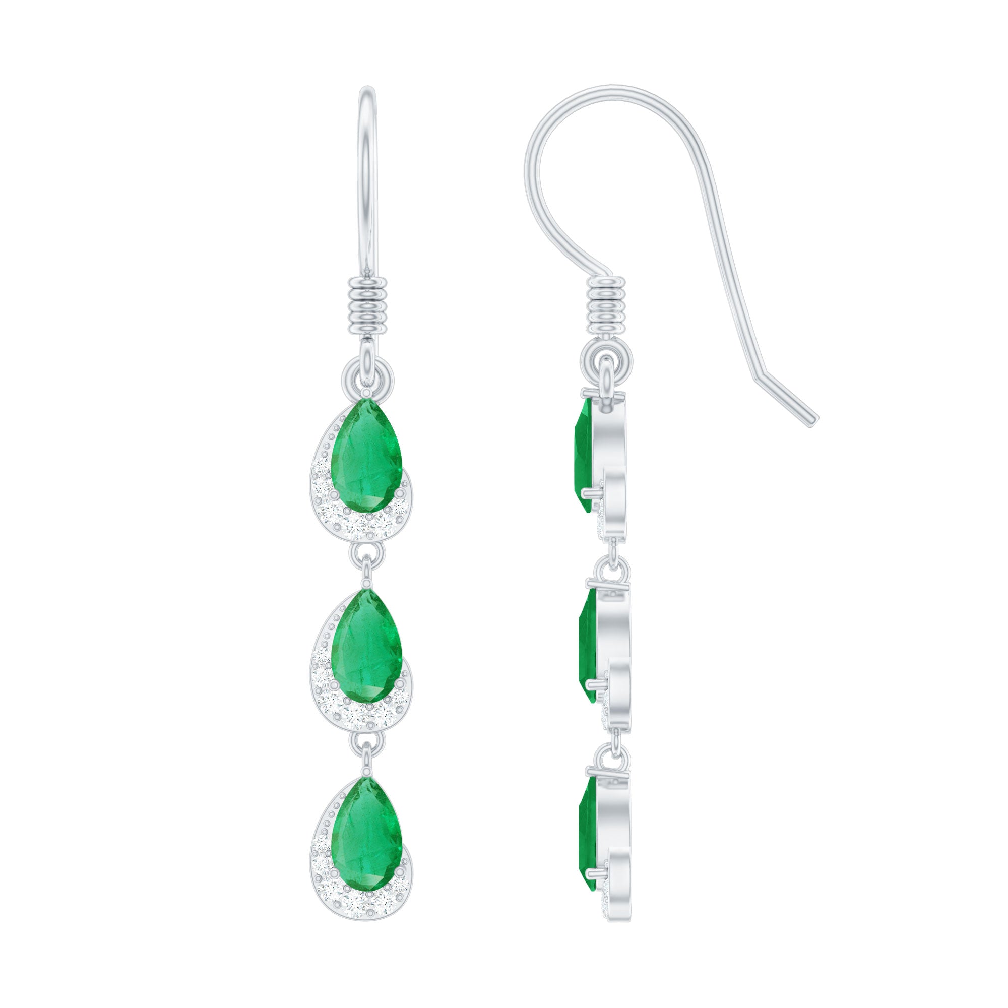 Pear Cut Emerald Dangle Earrings with Diamond