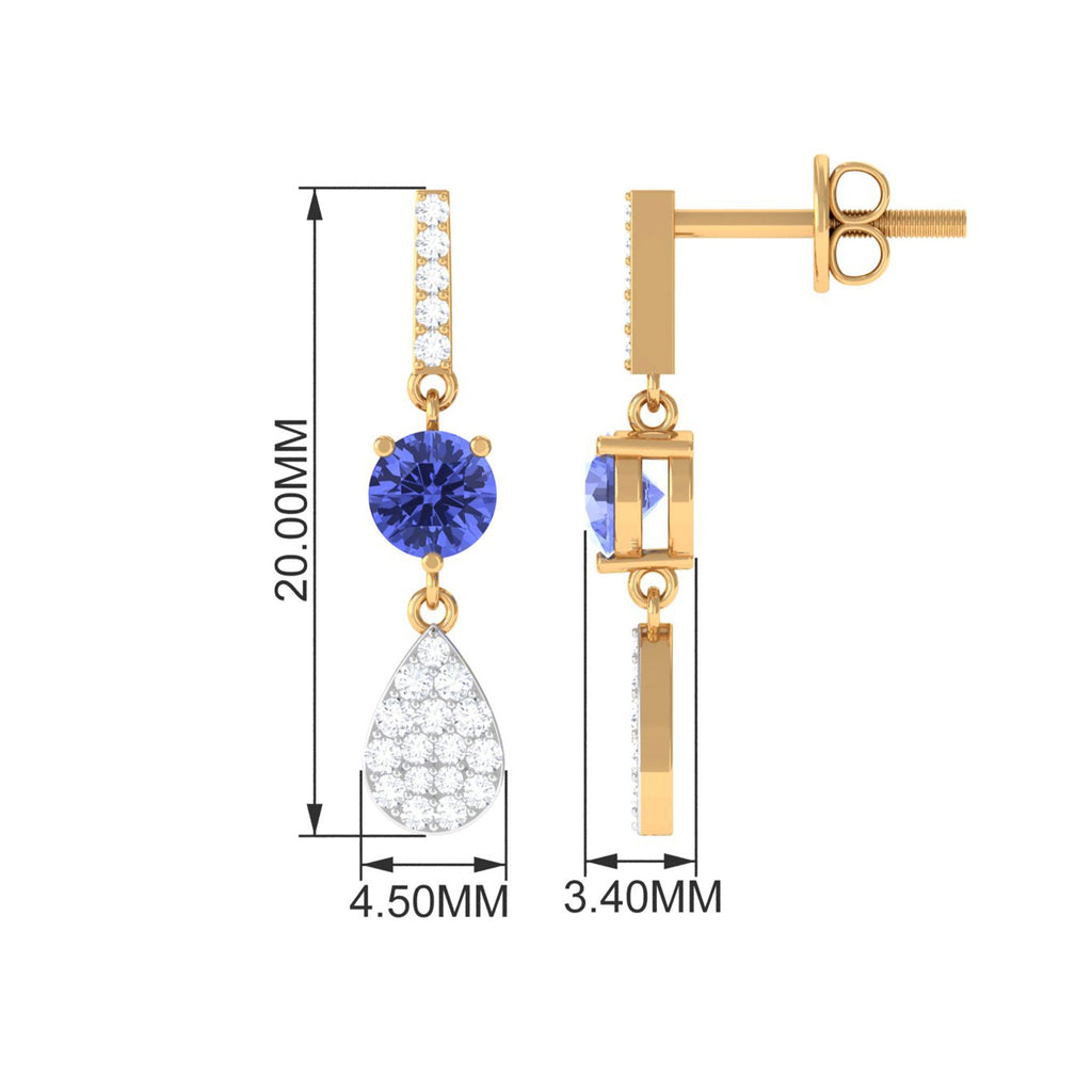 1 Carat Classic Tanzanite Dangle Drop Earrings with Diamond Accent