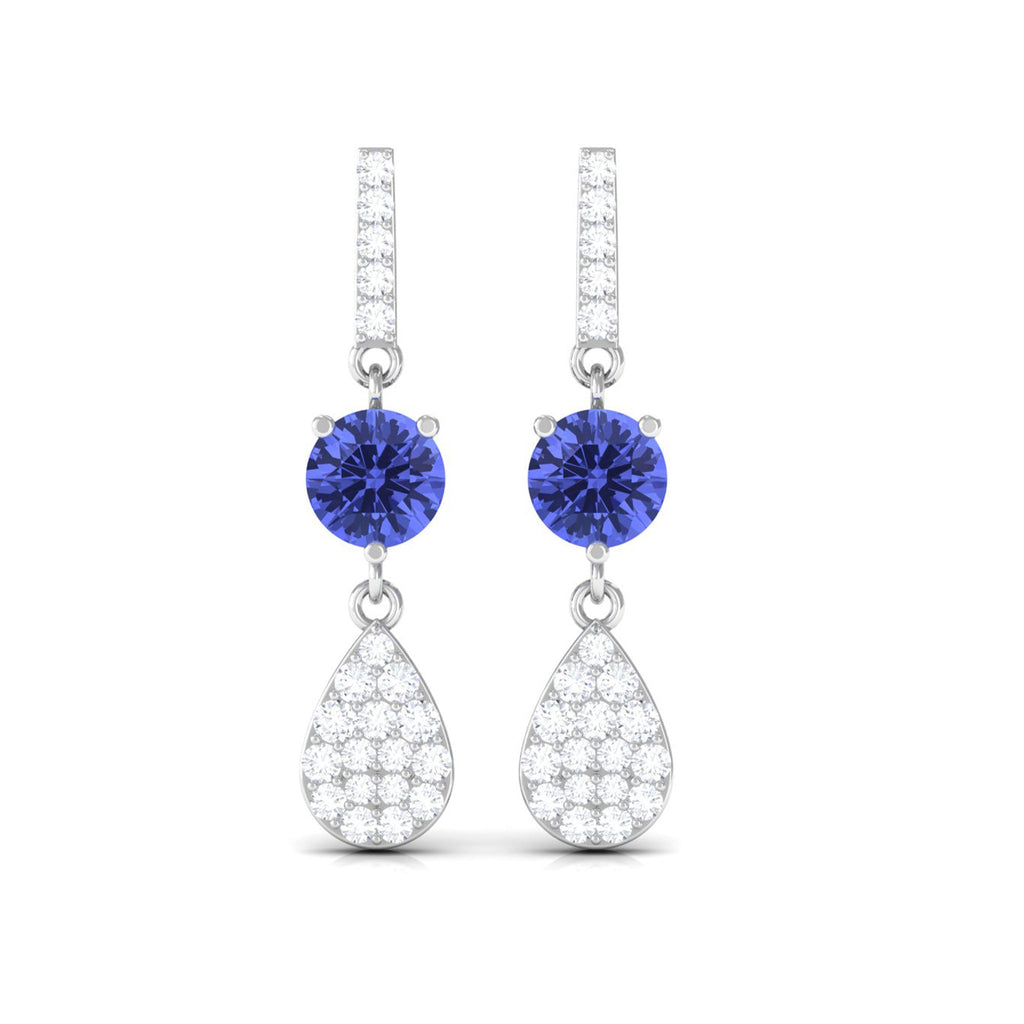 1 Carat Classic Tanzanite Dangle Drop Earrings with Diamond Accent