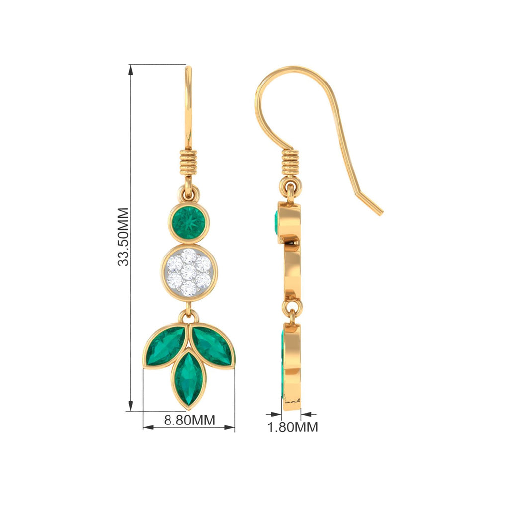Nature Inspired Emerald Diamond Dangle Earrings