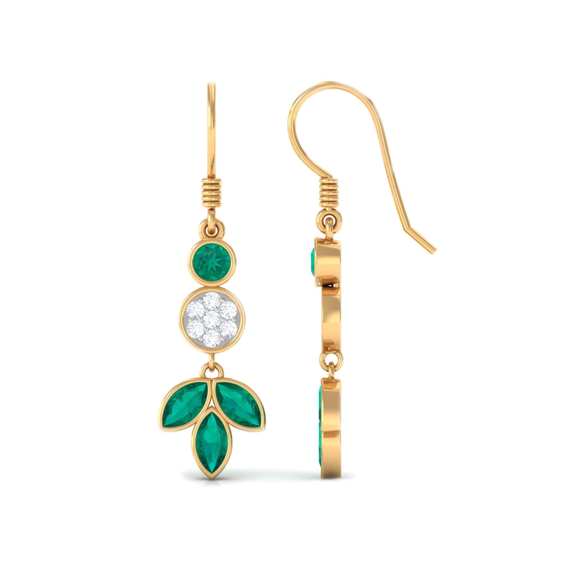 Nature Inspired Emerald Diamond Dangle Earrings