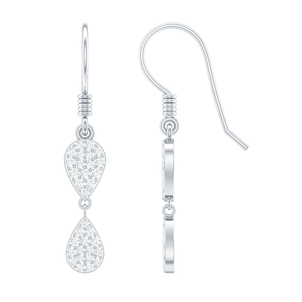 Pave Set Genuine Diamond Teardrop Dangle Earrings with Fish Hook