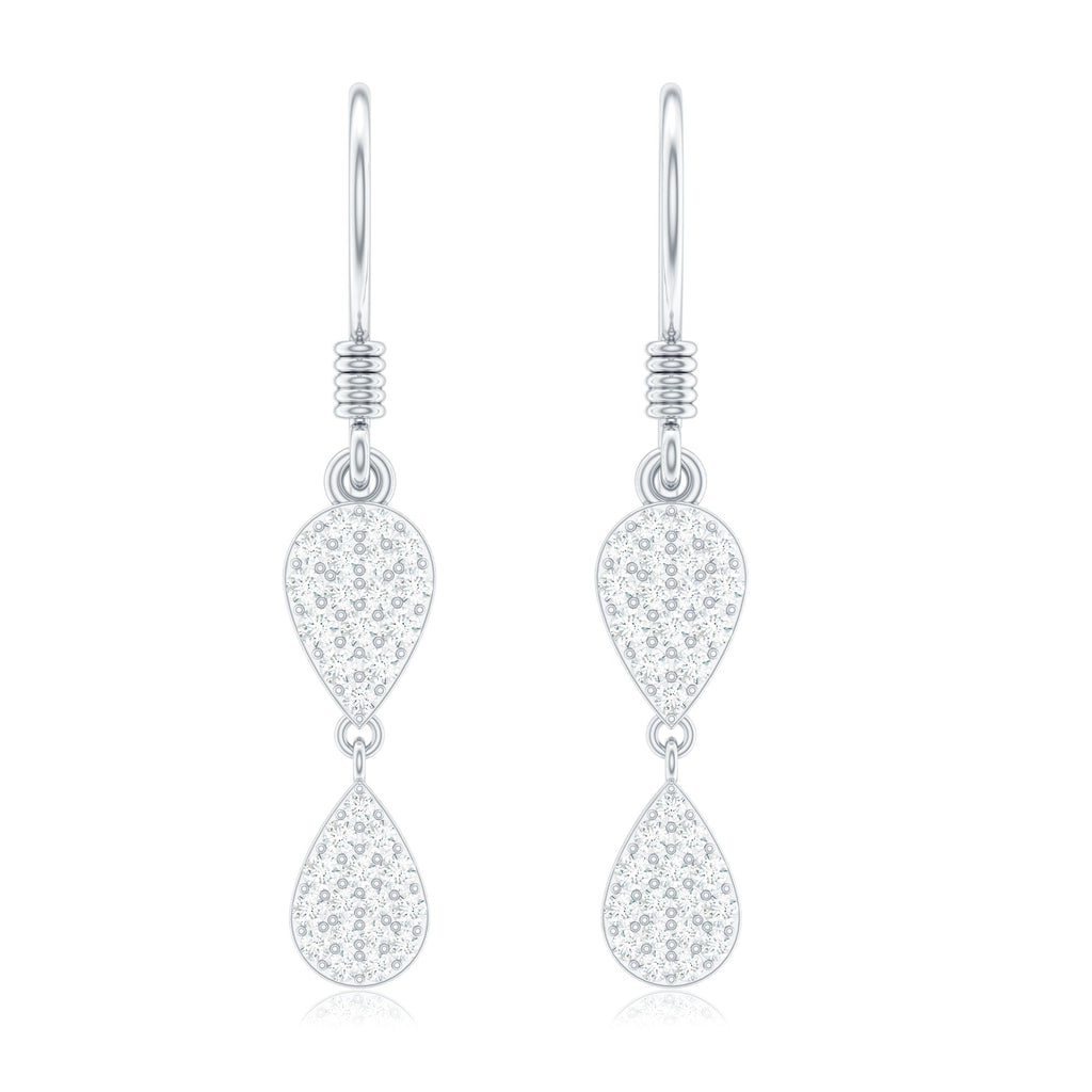 Pave Set Genuine Diamond Teardrop Dangle Earrings with Fish Hook