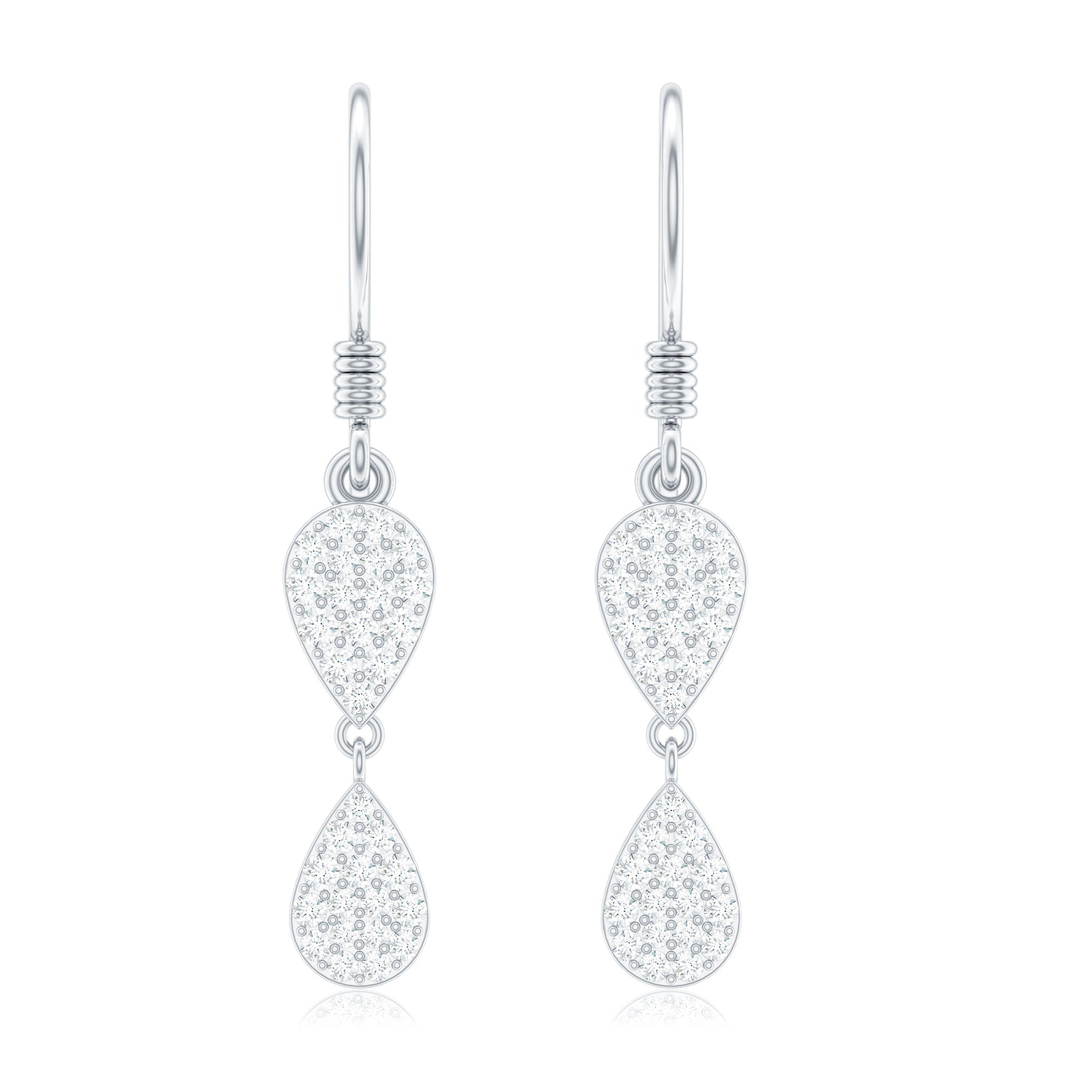 Pave Set Genuine Diamond Teardrop Dangle Earrings with Fish Hook