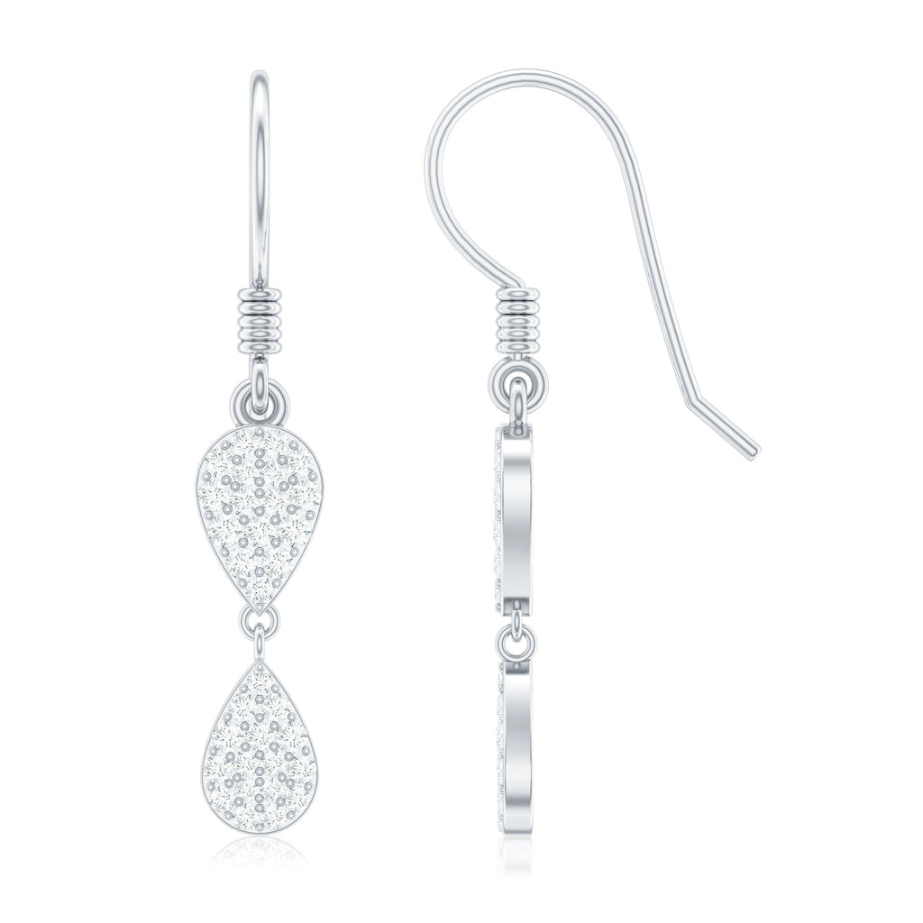 Pave Set Genuine Diamond Teardrop Dangle Earrings with Fish Hook