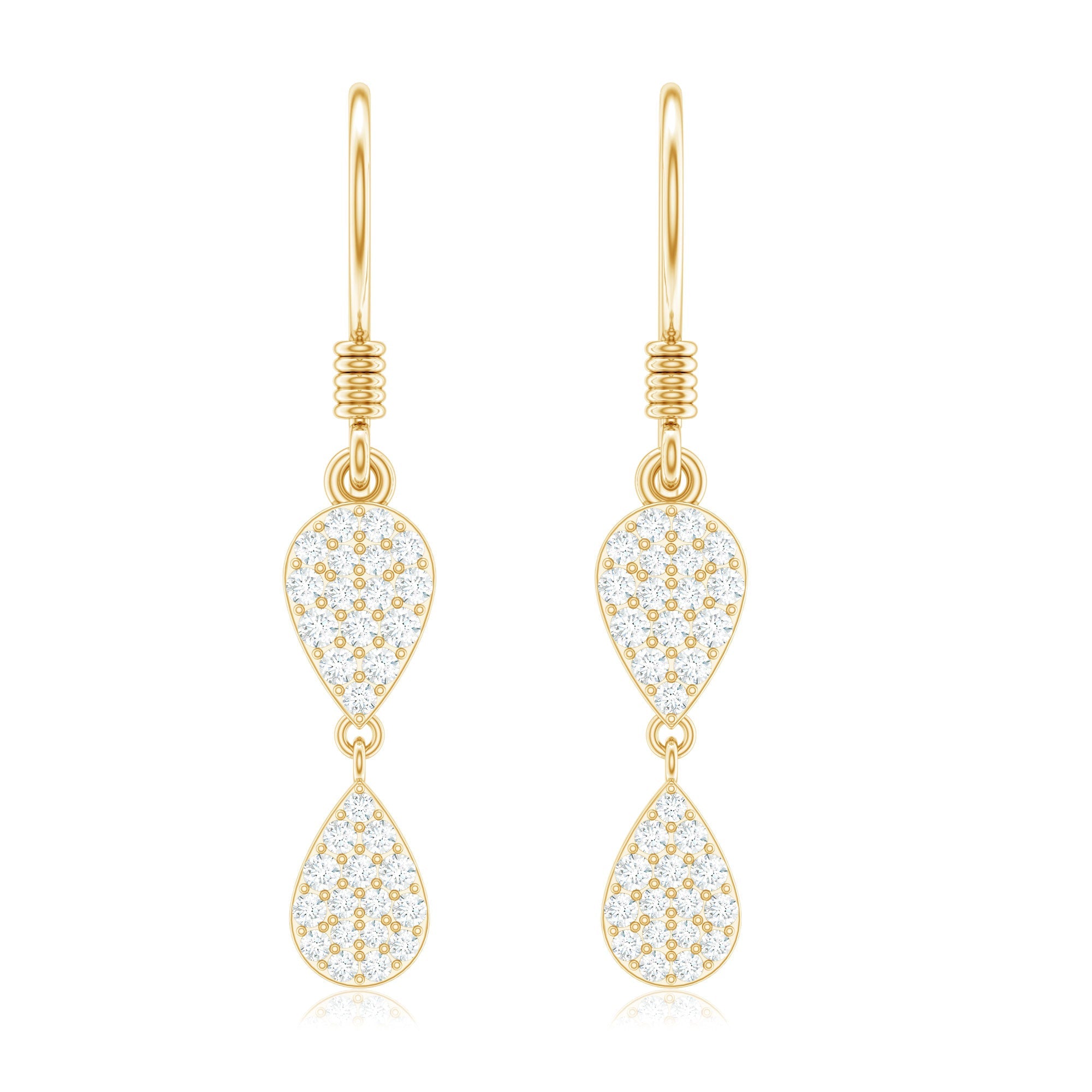 Pave Set Genuine Diamond Teardrop Dangle Earrings with Fish Hook